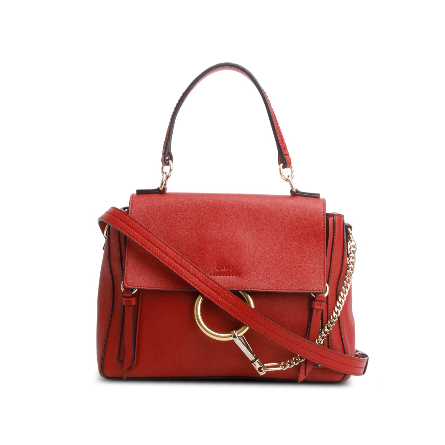 Chloe Red Calfskin Small Faye Day Shoulder Bag w/ Authenticity Card & Strap