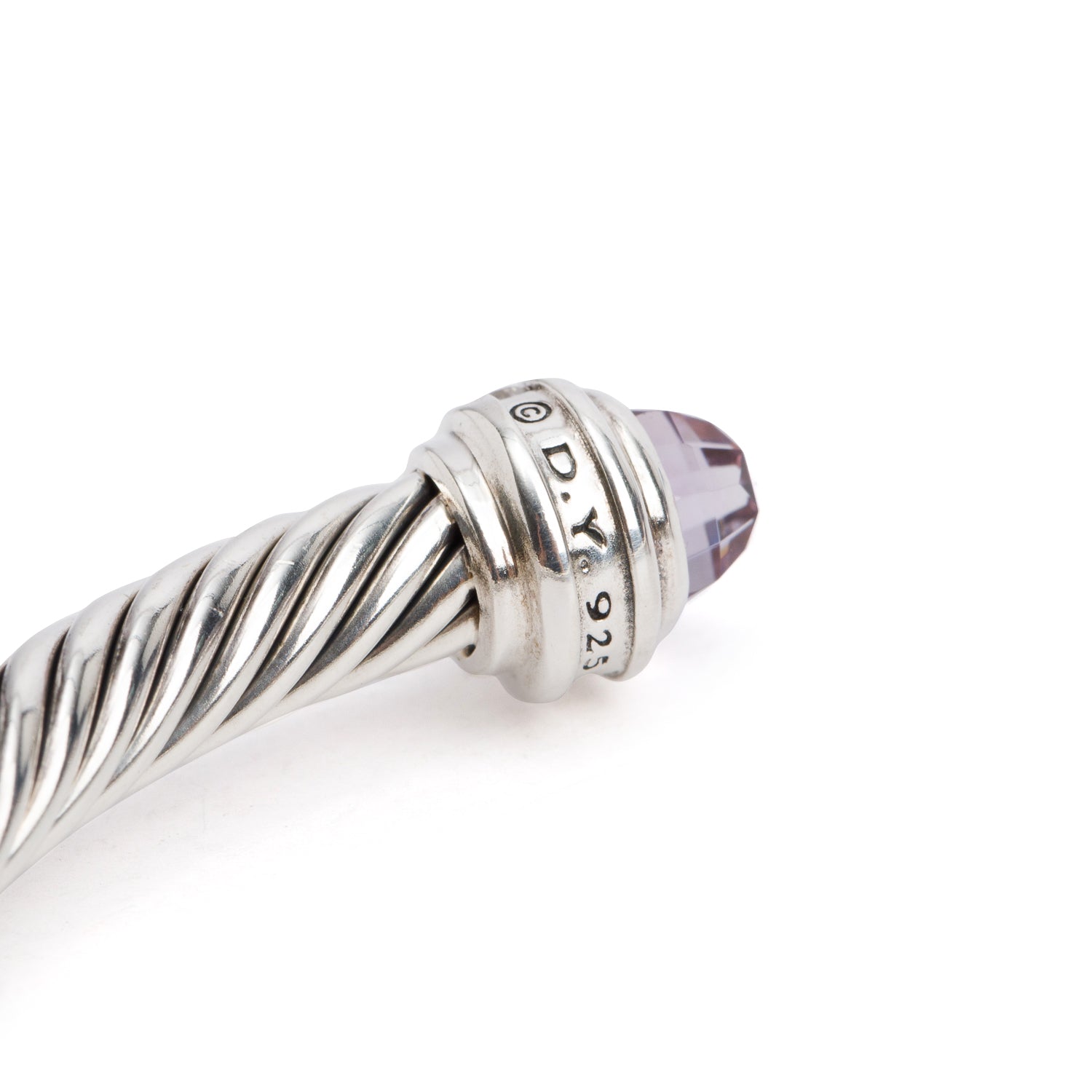 David Yurman Sterling Silver Diamond & Amethyst 5MM Cable Cuff Bracelet