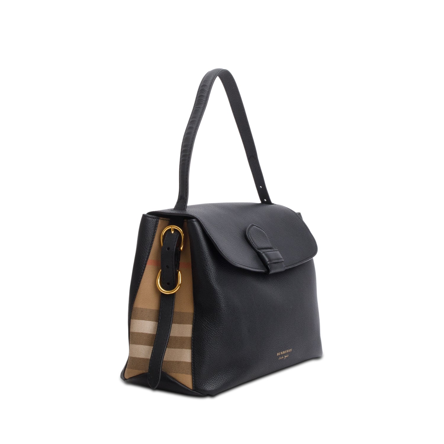 Burberry Black Derby Calfskin House Check Medium Camberley Bag w/ Strap
