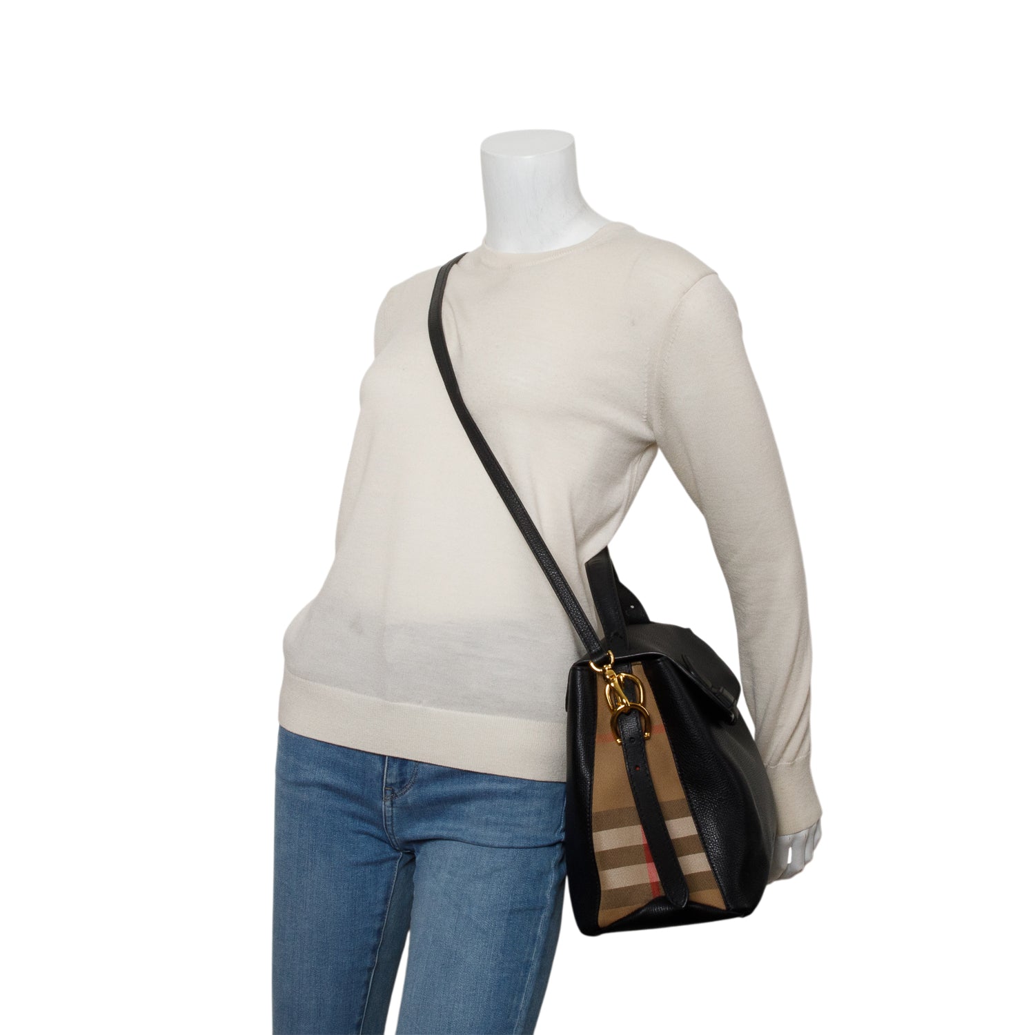 Burberry Black Derby Calfskin House Check Medium Camberley Bag w/ Strap