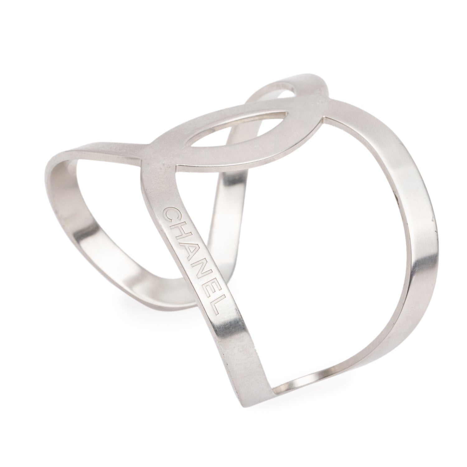 Chanel Palladium Plated CC Logo Cuff Bracelet