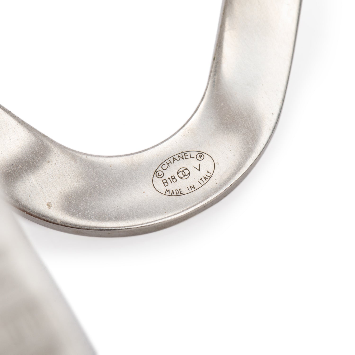 Chanel Palladium Plated CC Logo Cuff Bracelet