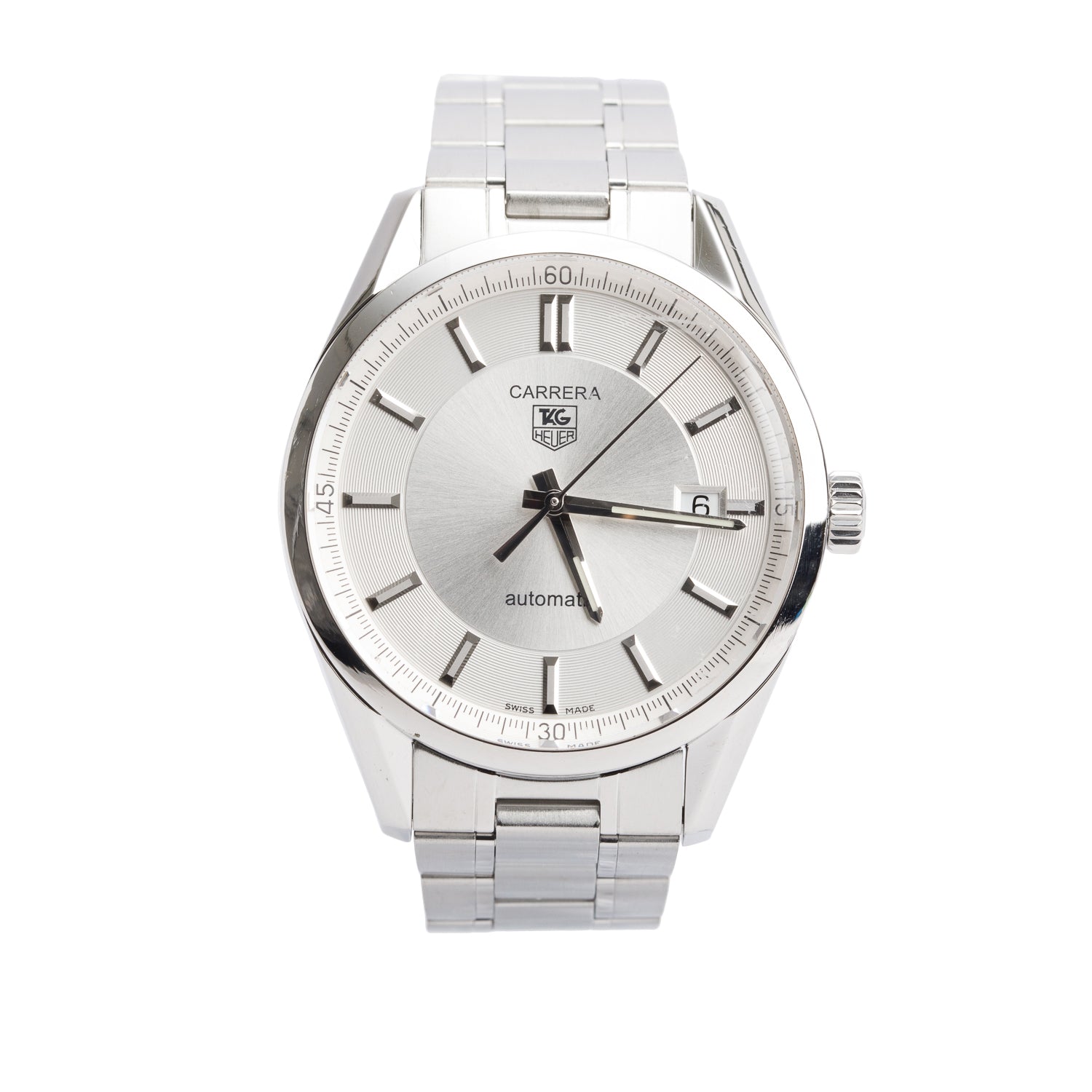 Tag Heuer Stainless Steel Carrera Calibre 5 39 MM Automatic Watch Silver Dial WV211A-0