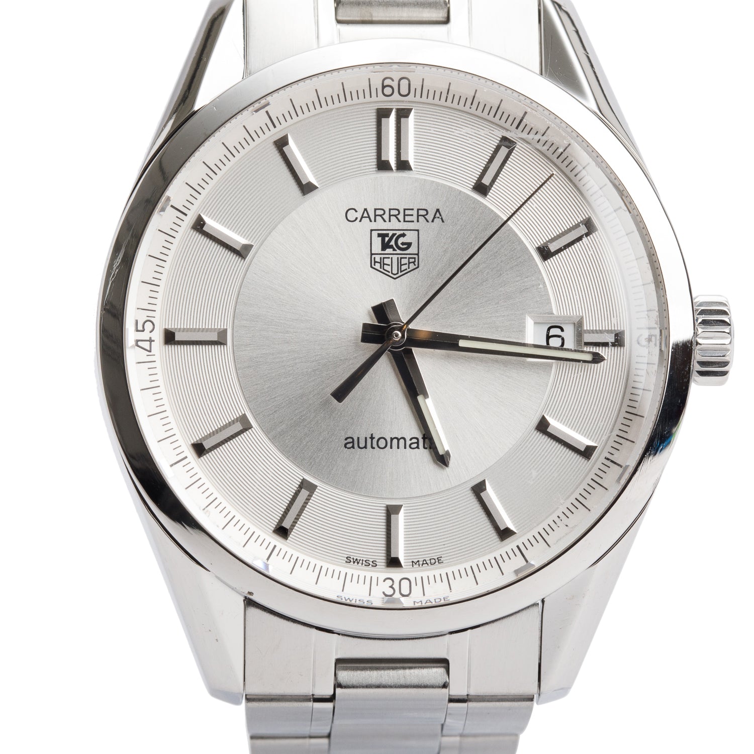 Tag Heuer Stainless Steel Carrera Calibre 5 39 MM Automatic Watch Silver Dial WV211A-0