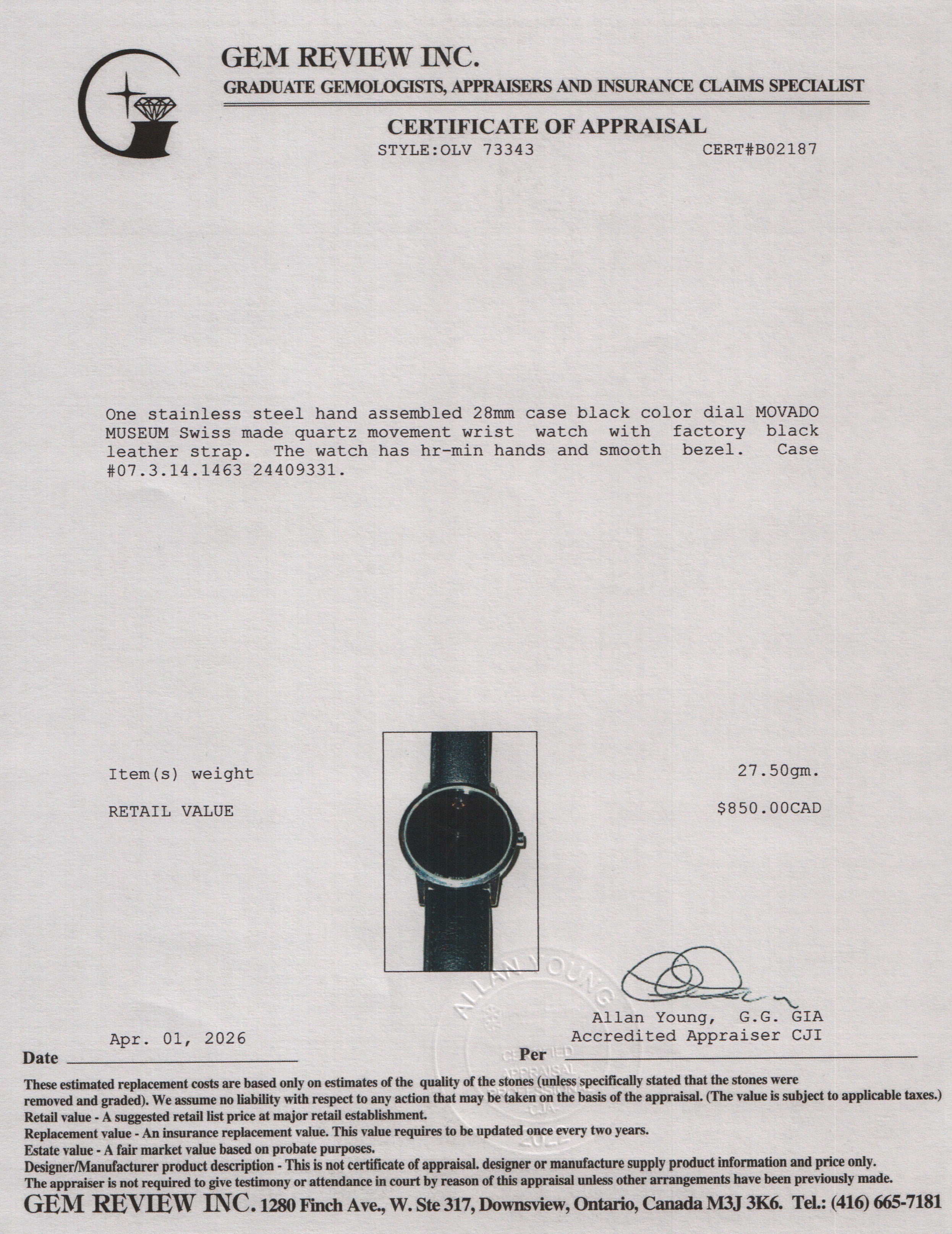 Movado Stainless Steel Museum 28 MM Quartz Watch