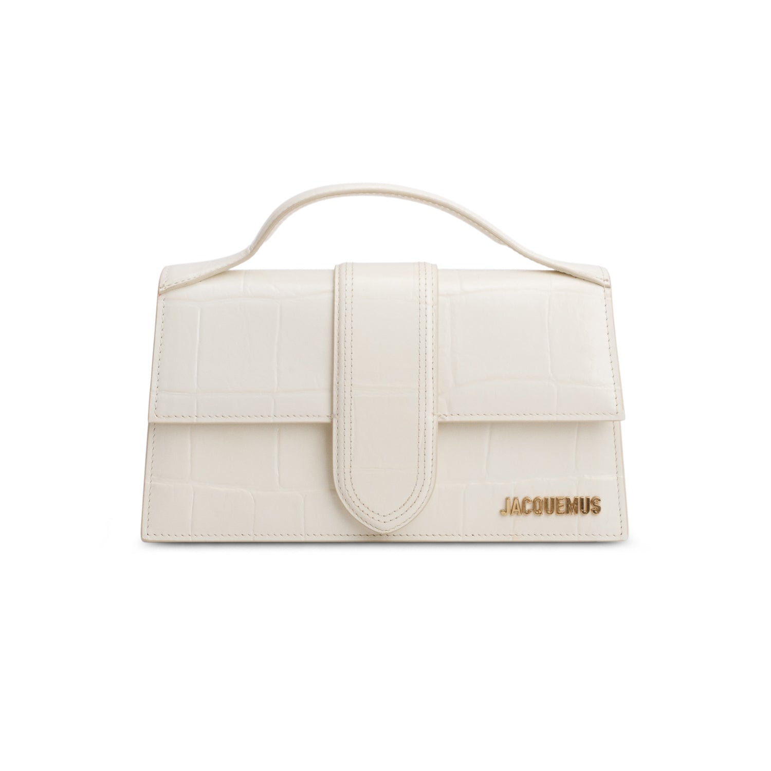 Jacquemus Cream Croc Embossed Glazed Calfskin Le Grand Bambino w/ Strap