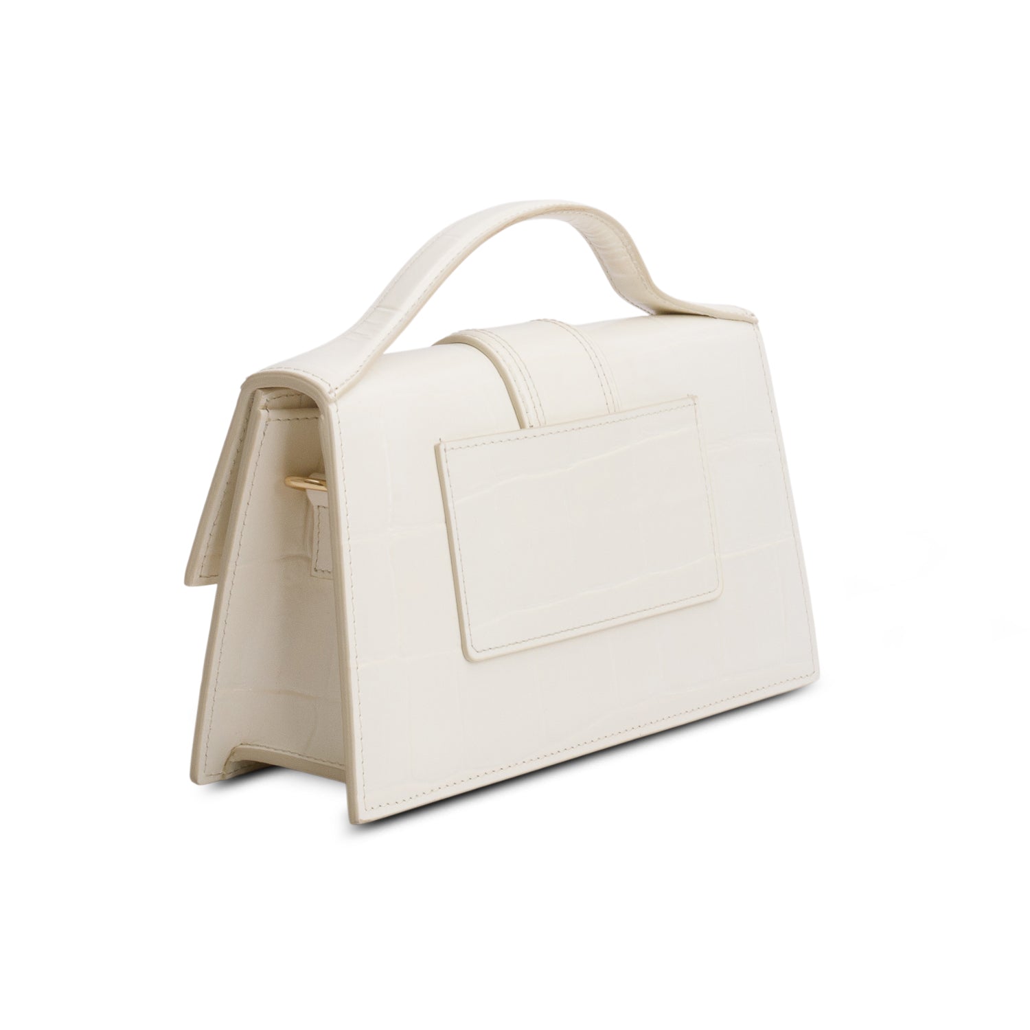 Jacquemus Cream Croc Embossed Glazed Calfskin Le Grand Bambino w/ Strap