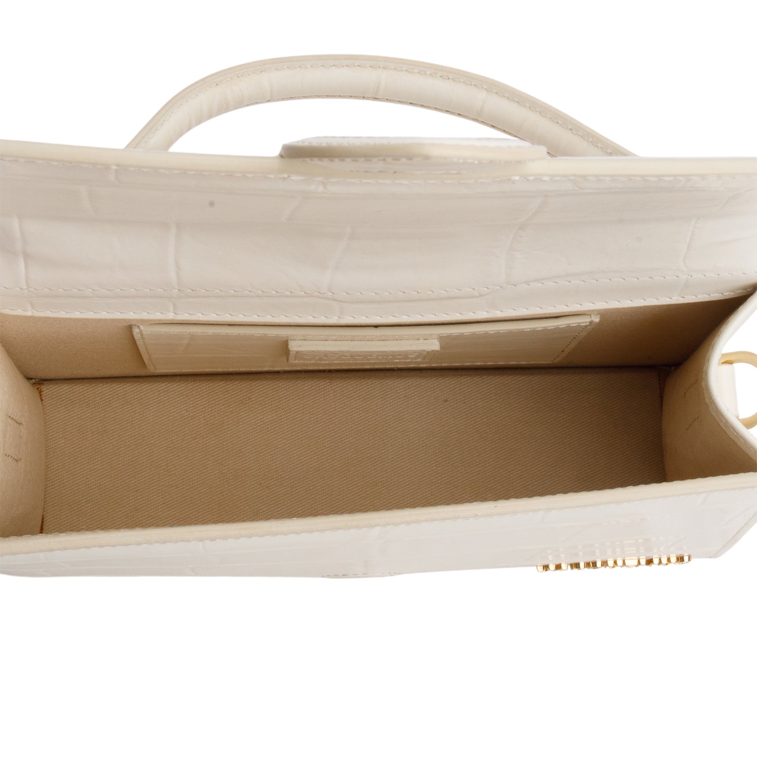 Jacquemus Cream Croc Embossed Glazed Calfskin Le Grand Bambino w/ Strap