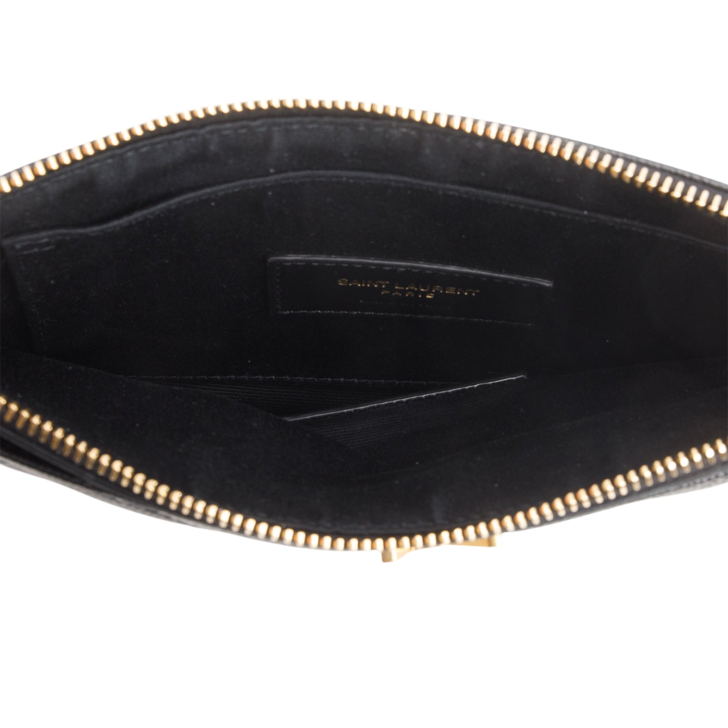 Saint Laurent 2024 Black Grain De Poudre Chevron Monogram Large Bill Pouch w/ Box