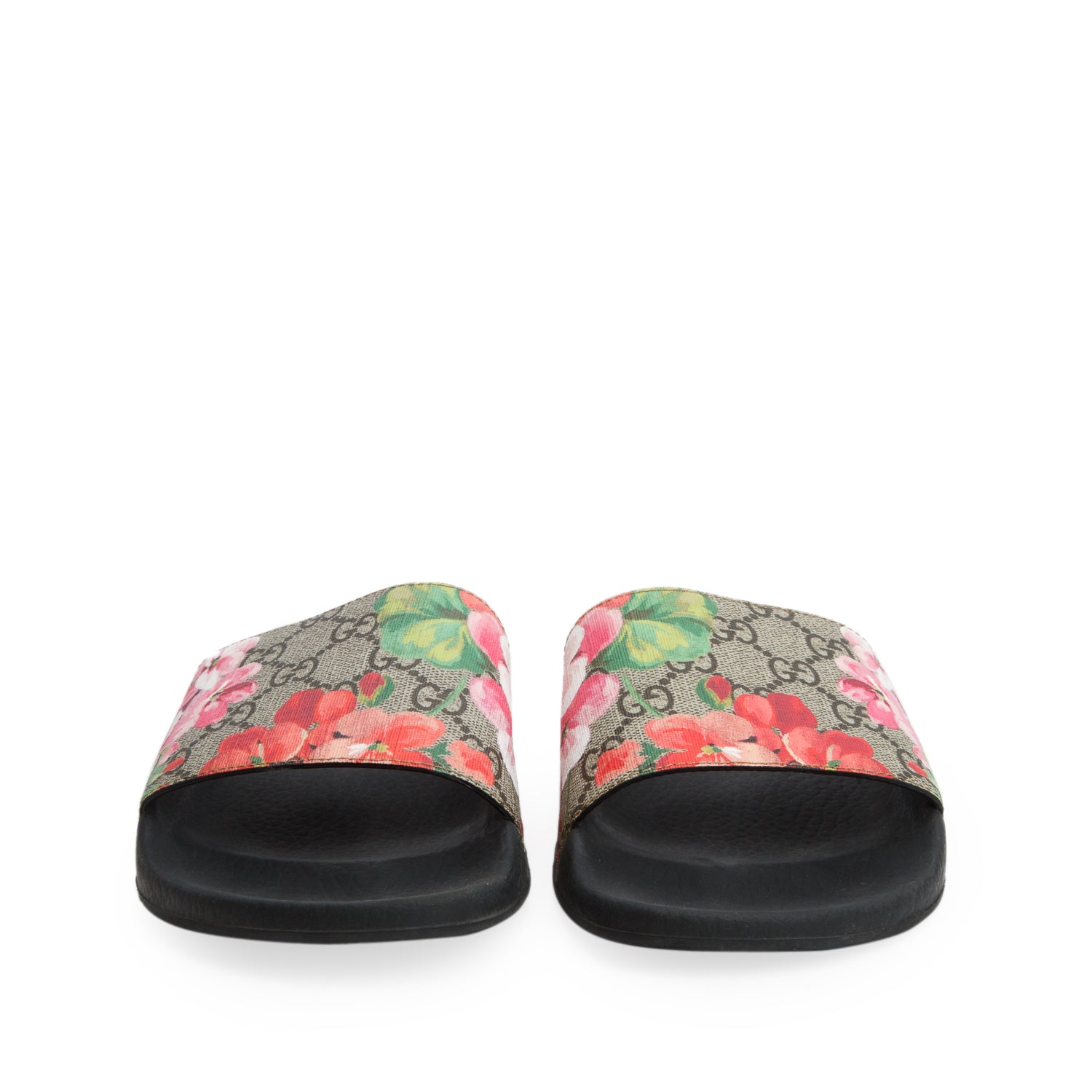 Gucci GG Supreme Blooms Canvas Black Rubber Slide Sandals, Women's Size 39 w/ Box