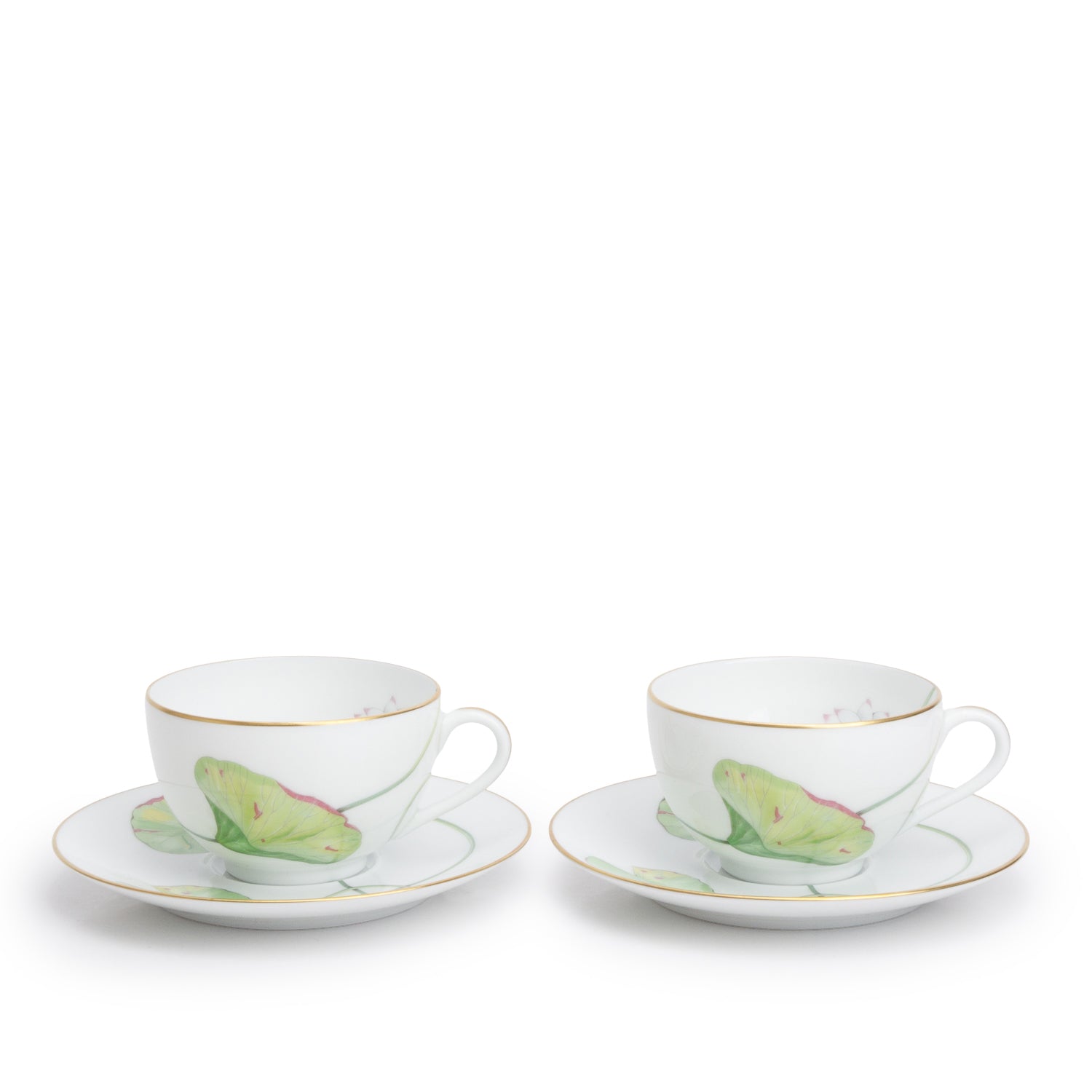 Hermes Porcelaine Nil Lotus 4-Piece Tea Cups and Saucers Set