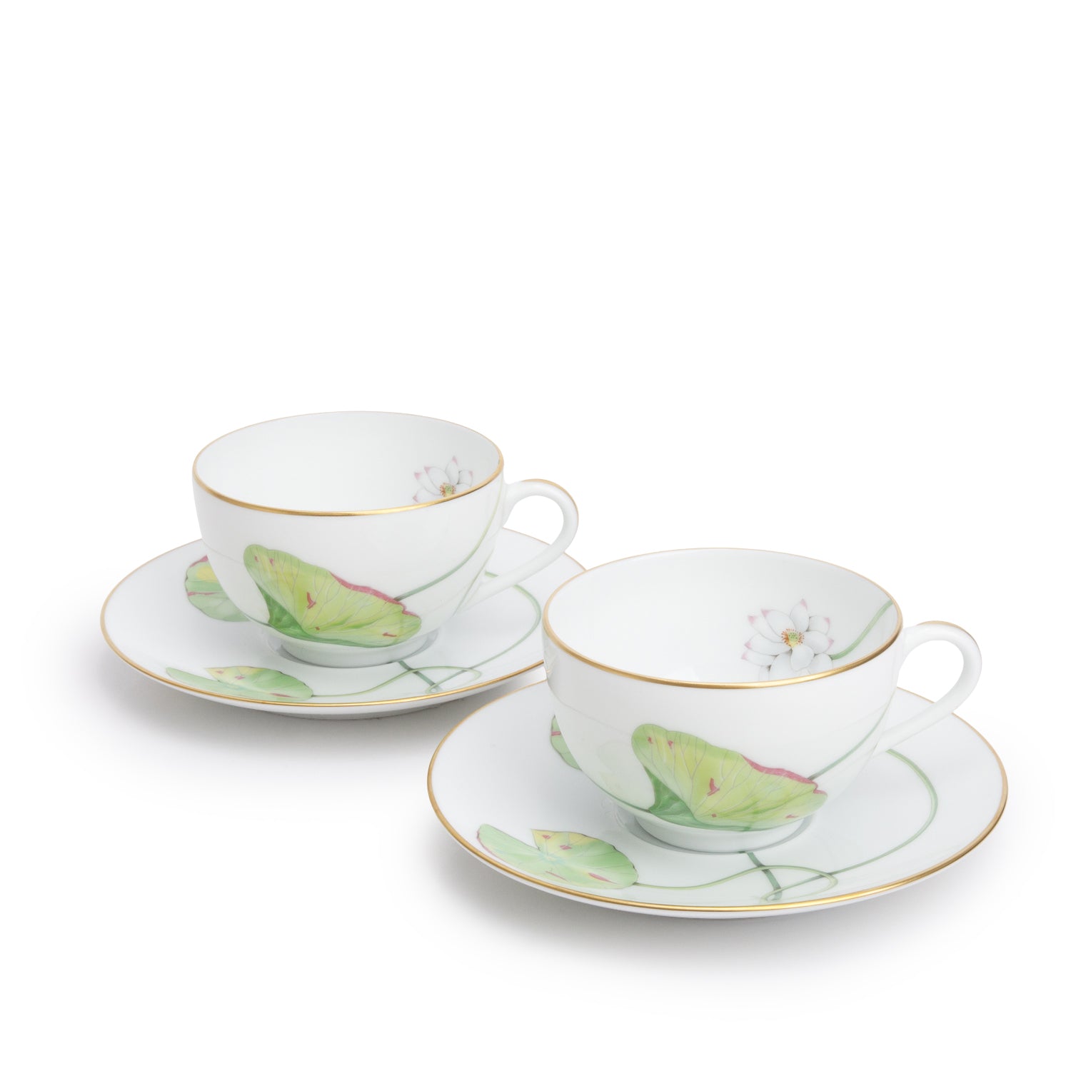 Hermes Porcelaine Nil Lotus 4-Piece Tea Cups and Saucers Set
