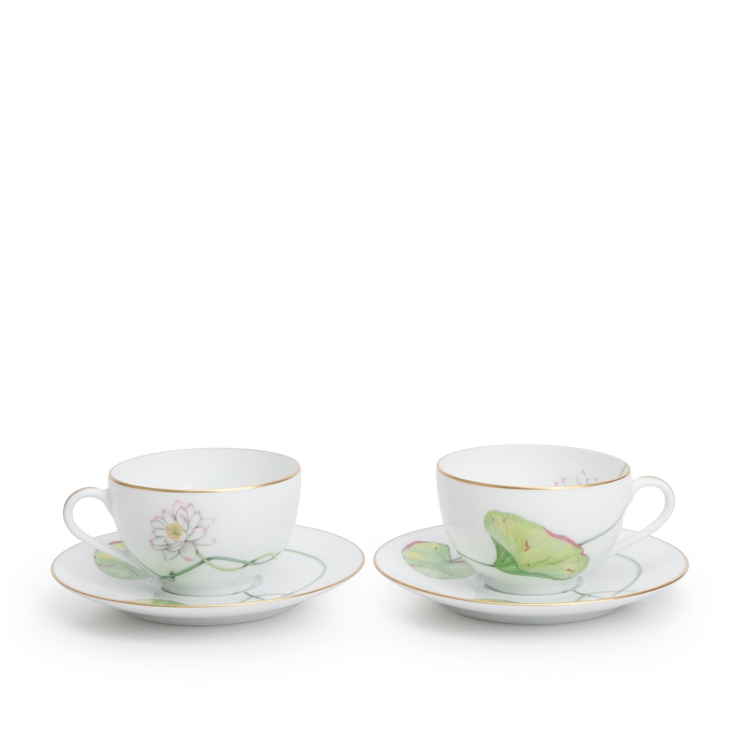 Hermes Porcelaine Nil Lotus 4-Piece Tea Cups and Saucers Set