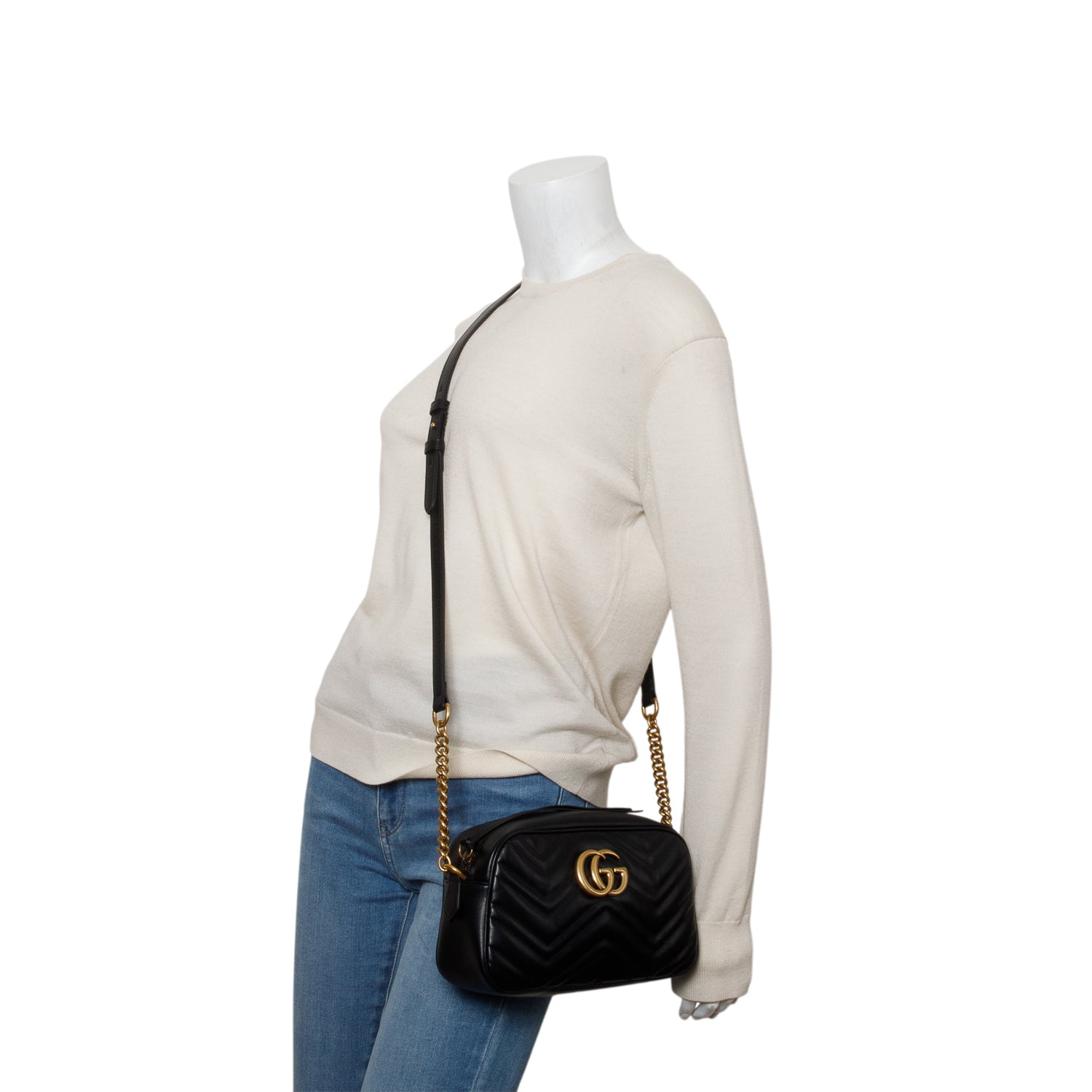 Gucci Black GG Marmont Matelasse Small Camera Bag w/ Box