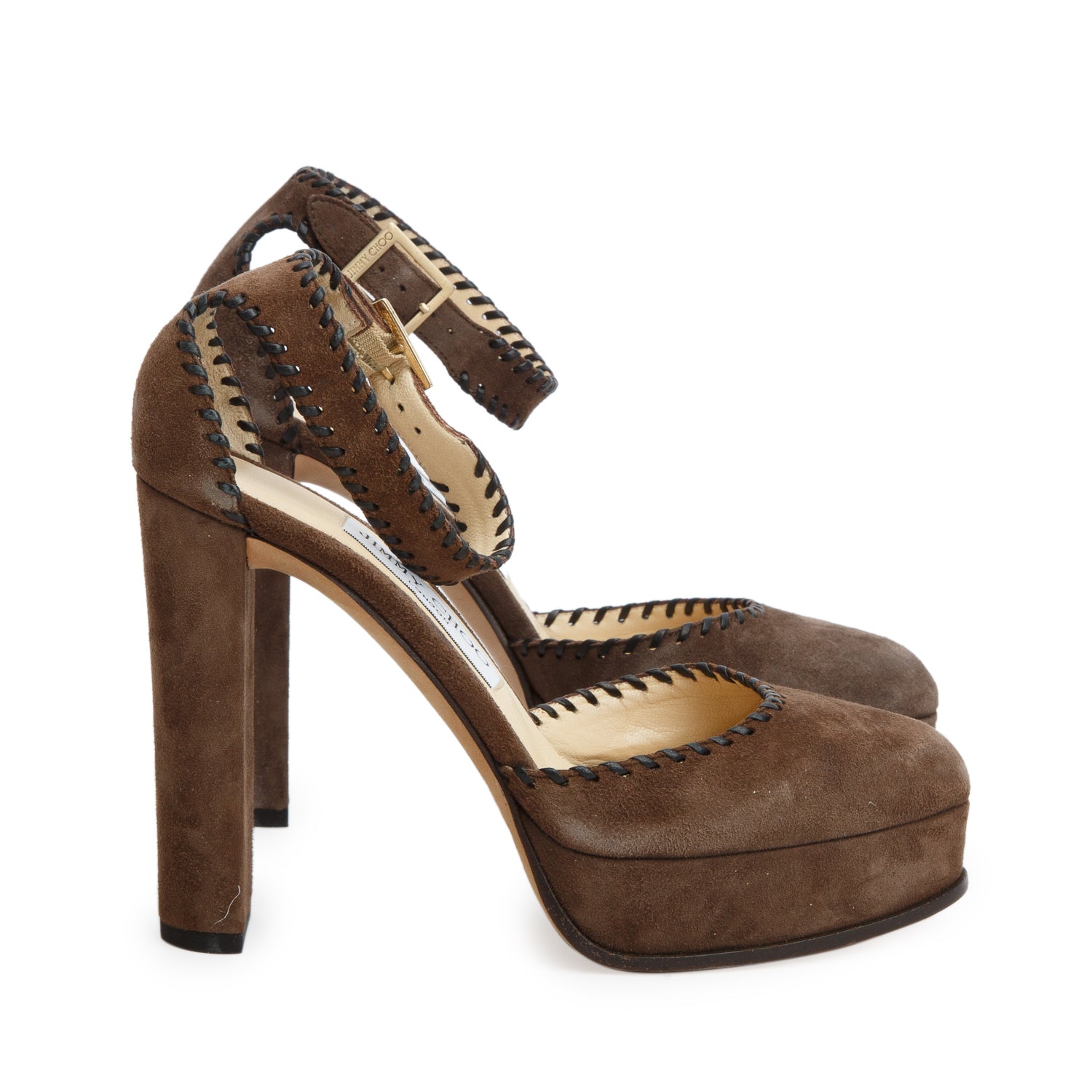 Jimmy Choo Brown Suede Nappa Whipstitch Daphne 120 Pumps, Women's Size 36 w/ Box