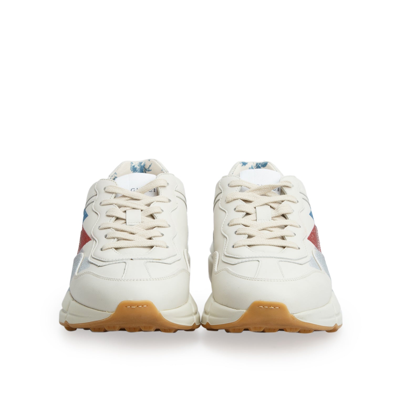 Gucci Beige Leather Glitter Lightning Bolt Rhyton Sneakers, Women's Size 36.5 w/ Box