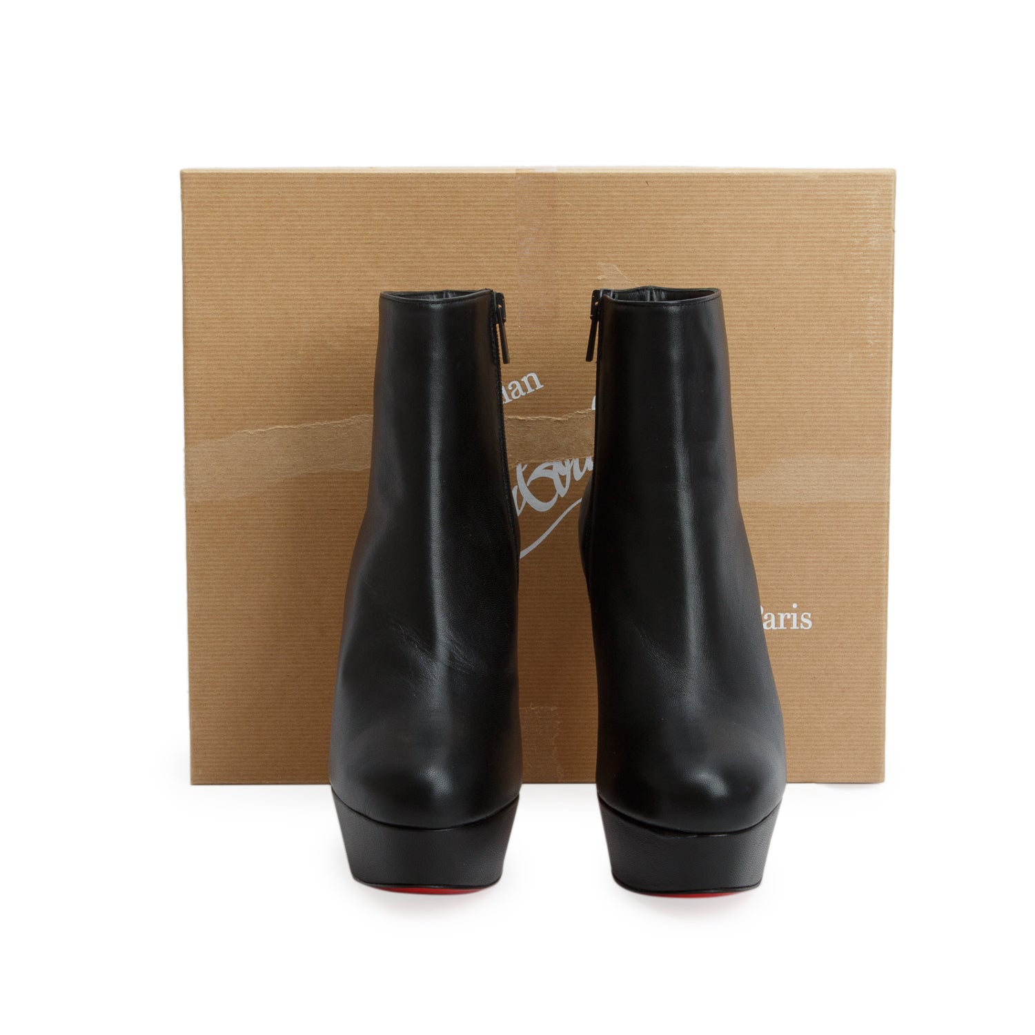 Christian Louboutin Black Nappa Shiny Leather Bianca Booty 120, Women's Size 37.5 w/ Box