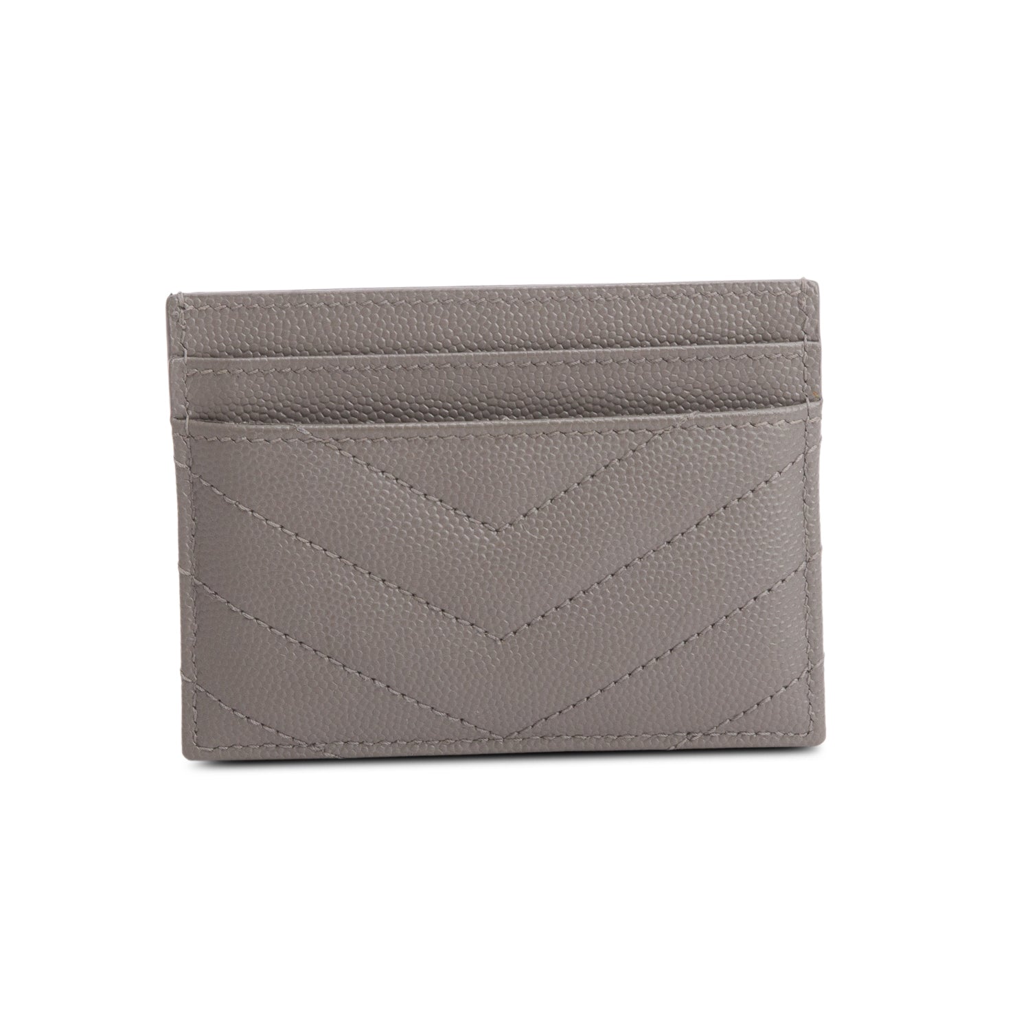 Saint Laurent 2022 Grey Grain de Poudre Chevron Cassandre Card Holder