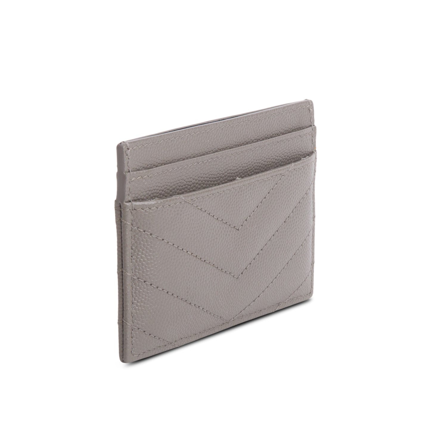 Saint Laurent 2022 Grey Grain de Poudre Chevron Cassandre Card Holder