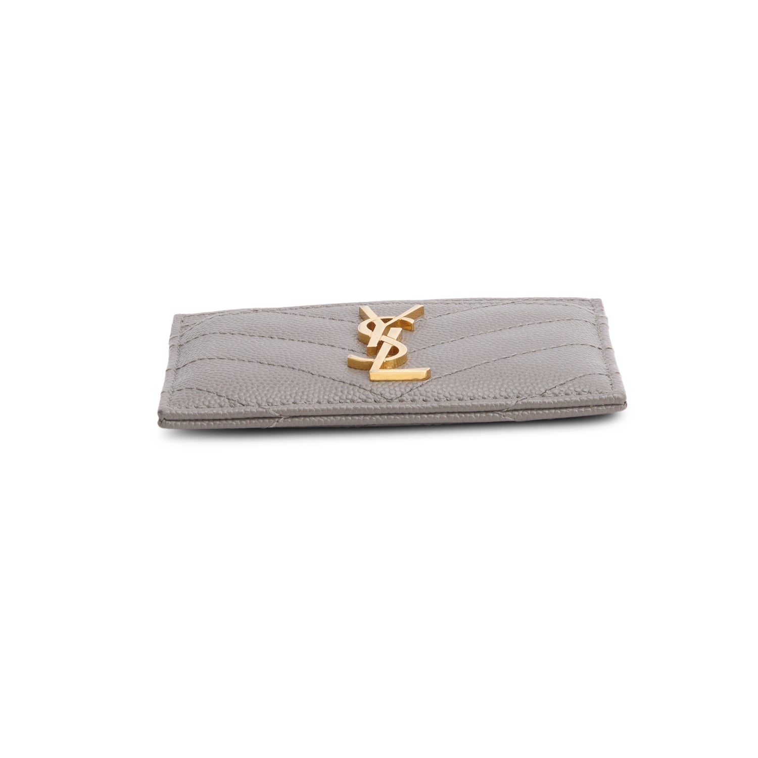 Saint Laurent 2022 Grey Grain de Poudre Chevron Cassandre Card Holder