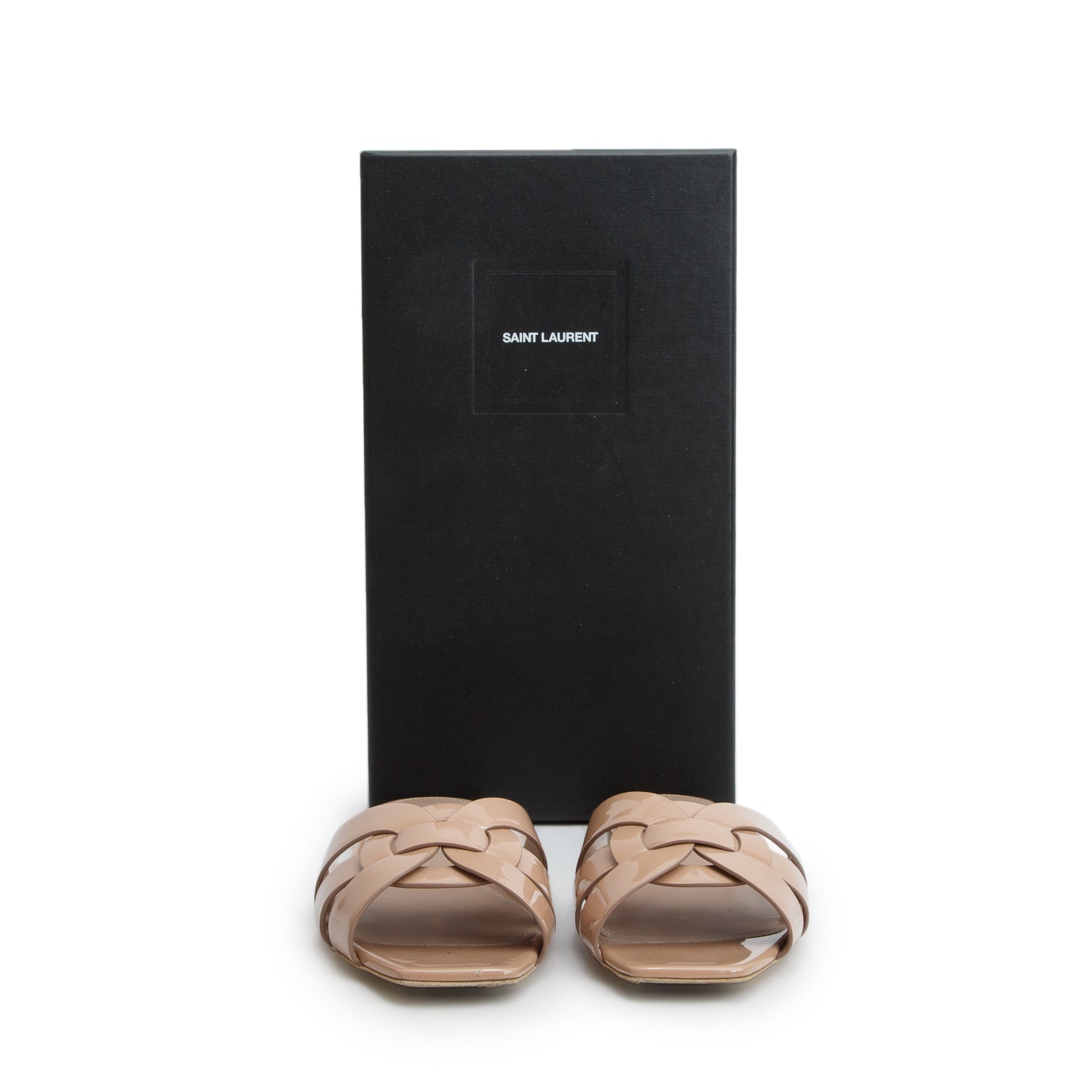 Saint Laurent Dark Patent Leather Tribute Mules, Women's Size 40 w/ Box