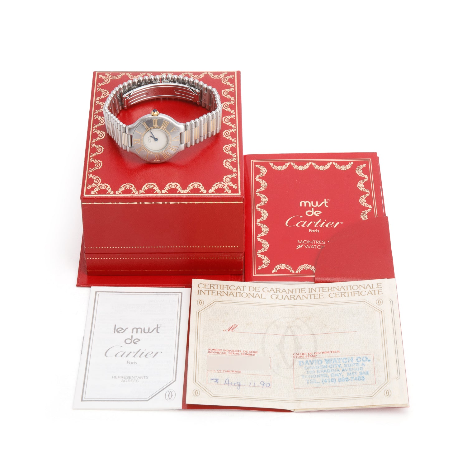 Cartier Stainless Steel & 18k Yellow Gold Plated Must de Cartier 21 28 MM Watch 9011 w/ Box & Papers