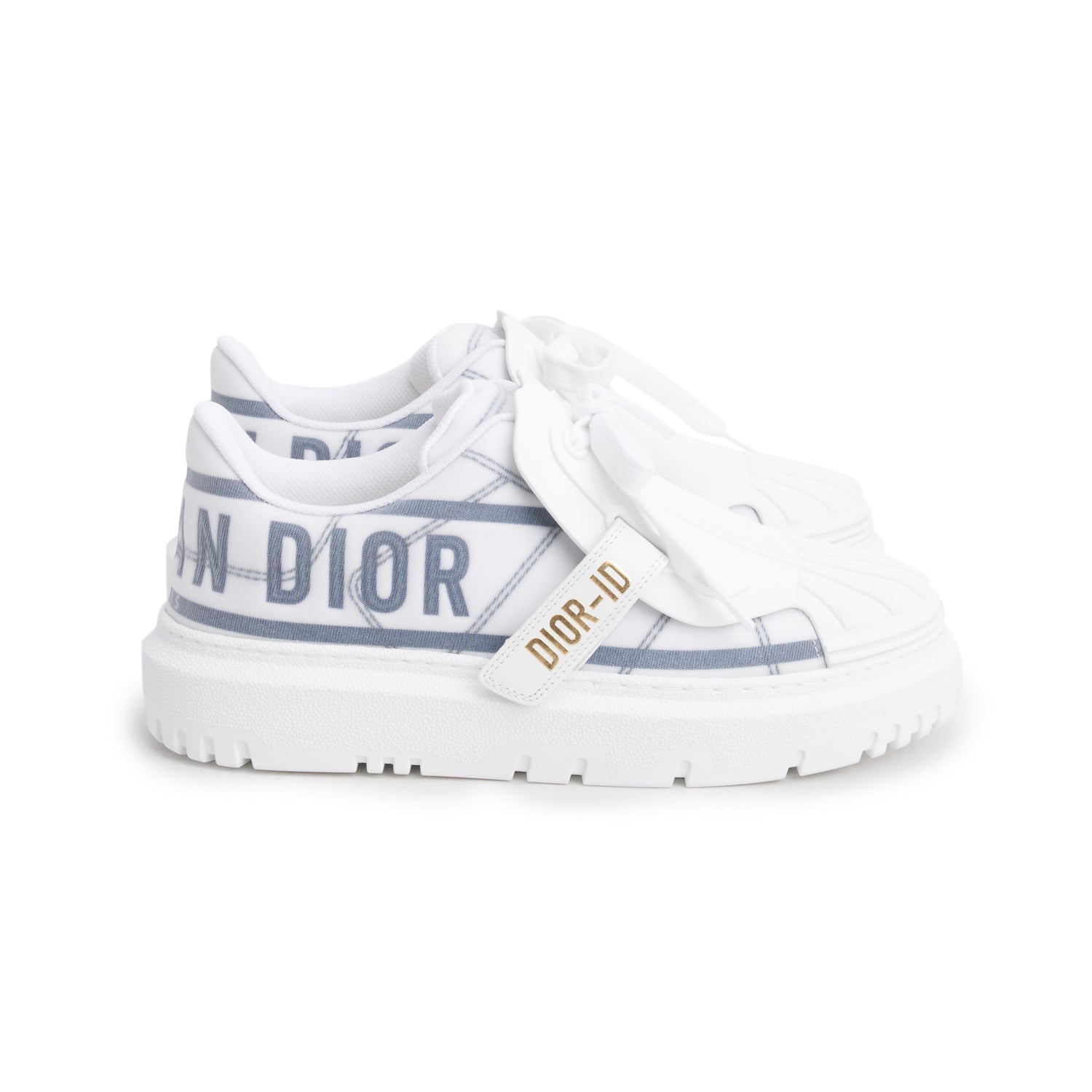 Christian Dior White/Blue Nylon Mesh Dior-ID Platform Sneakers, Women's Size 36 w/ Box