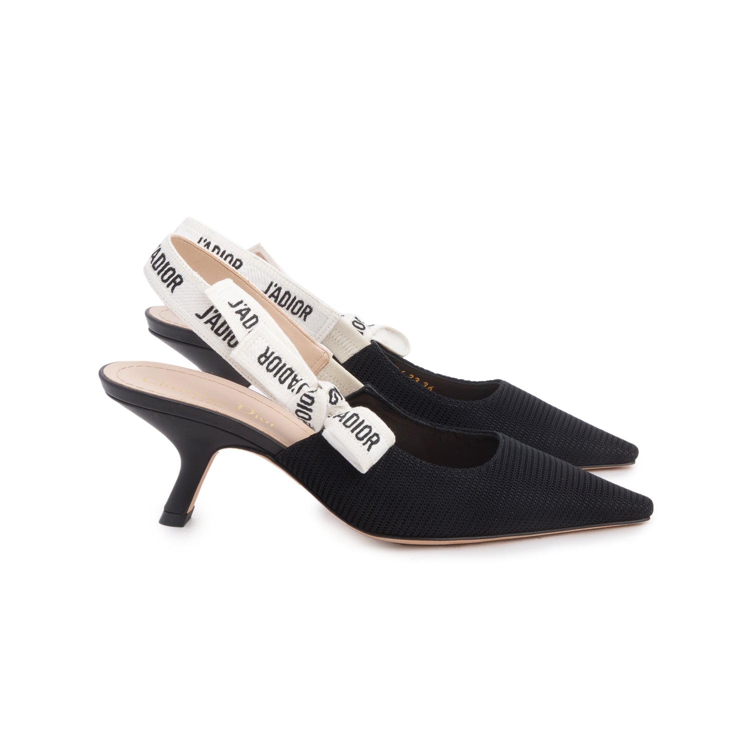 Christian Dior 2023 Black Technical Fabric Ribbon J'Adior Slingback Pumps, Women's Size 36 w/ Box