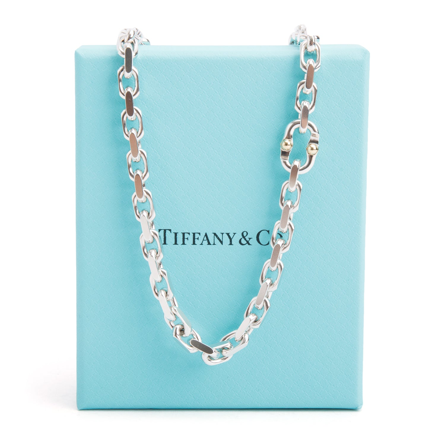 Tiffany & Co. Sterling Silver & 18k Yellow Gold Makers Chain Necklace w/ Box