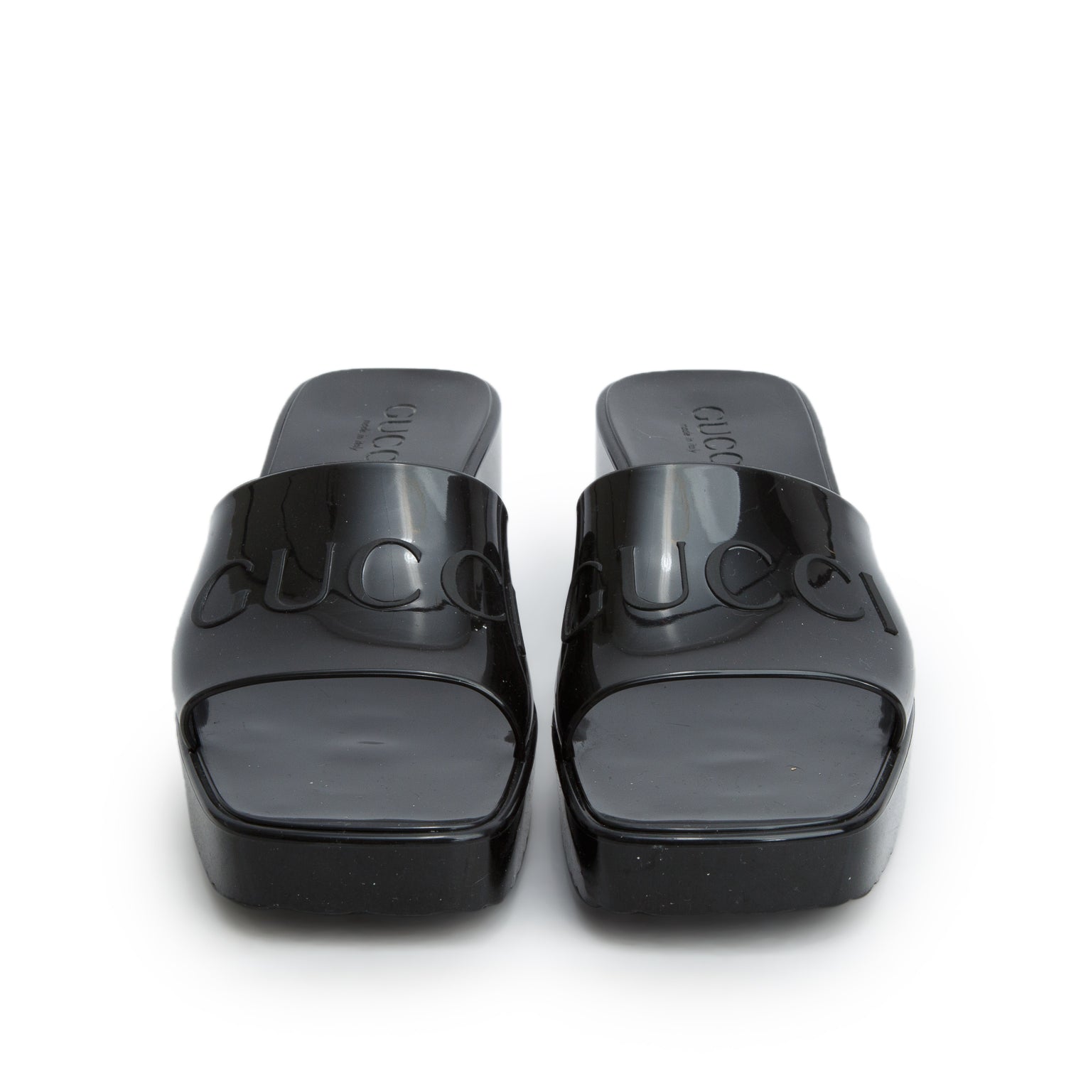 Gucci Black Rubber Logo Platform Slide Sandals, Women's Size 36 w/ Box