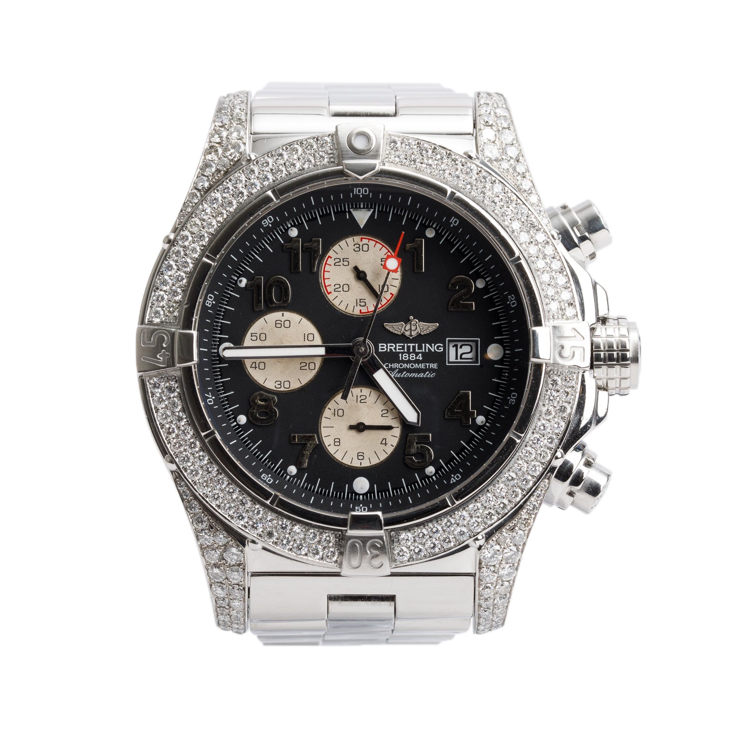 Breitling Stainless Steel Diamond Bezel Super Avenger 48 MM Automatic Chronograph Watch Grey Dial A13370