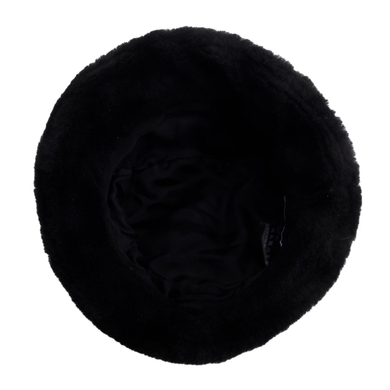 Prada 2021 Black Shearling Enameled Triangle Bucket Hat, Size M