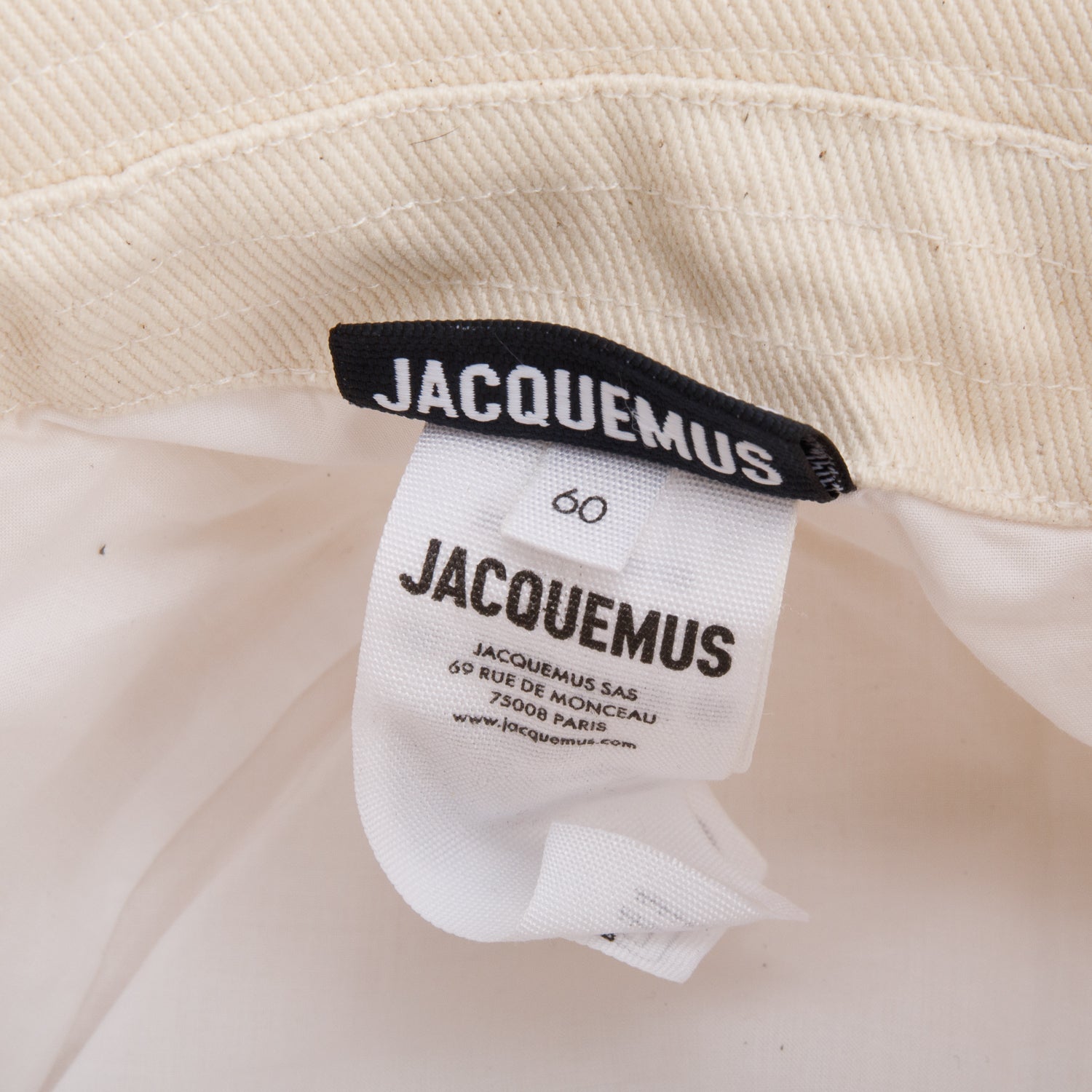Jacquemus Cream Canvas Gadjo Bucket Hat, Size 60