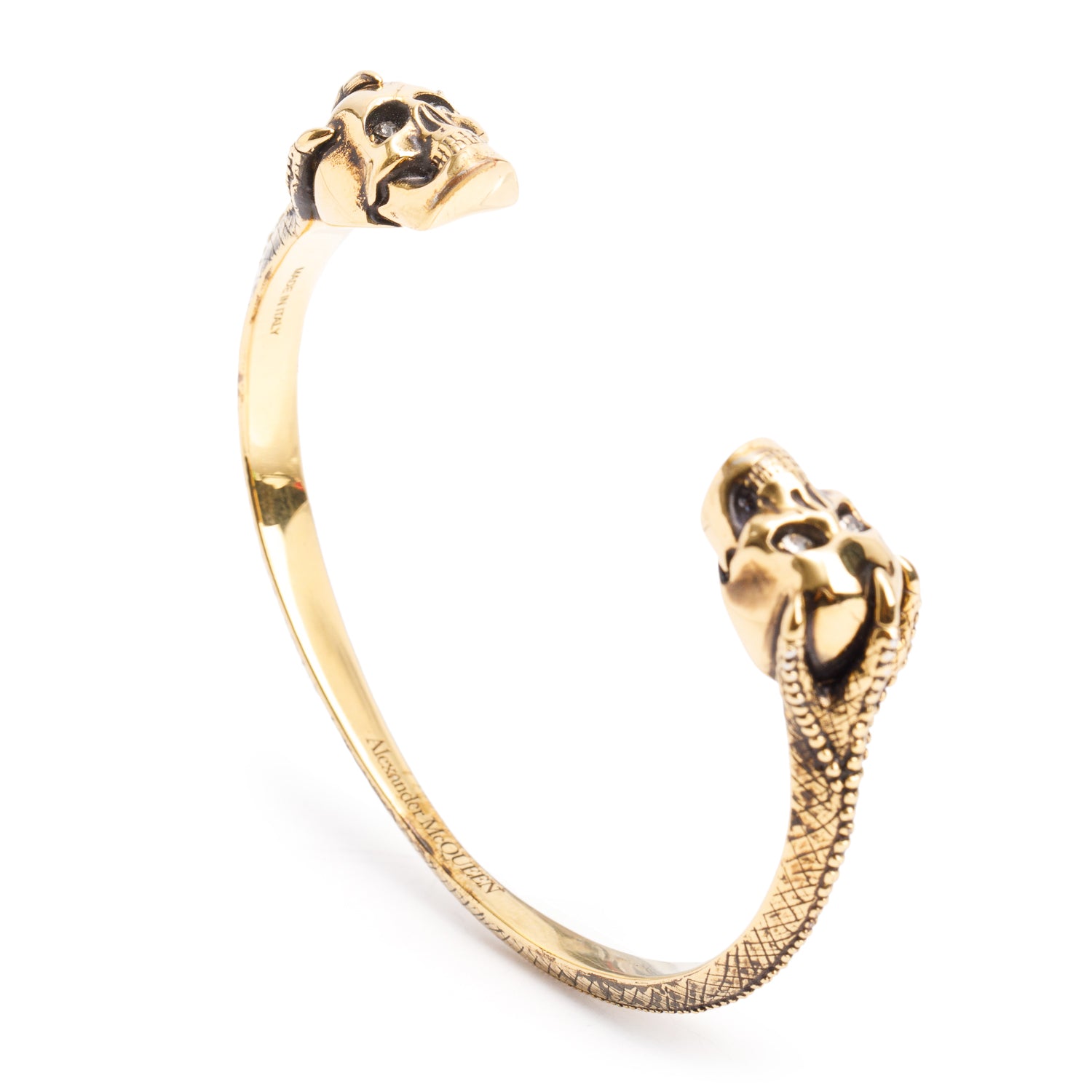 Alexander Mcqueen Gold-Plated Crystal Victorian Twin Skull Cuff Bangle w/ Box