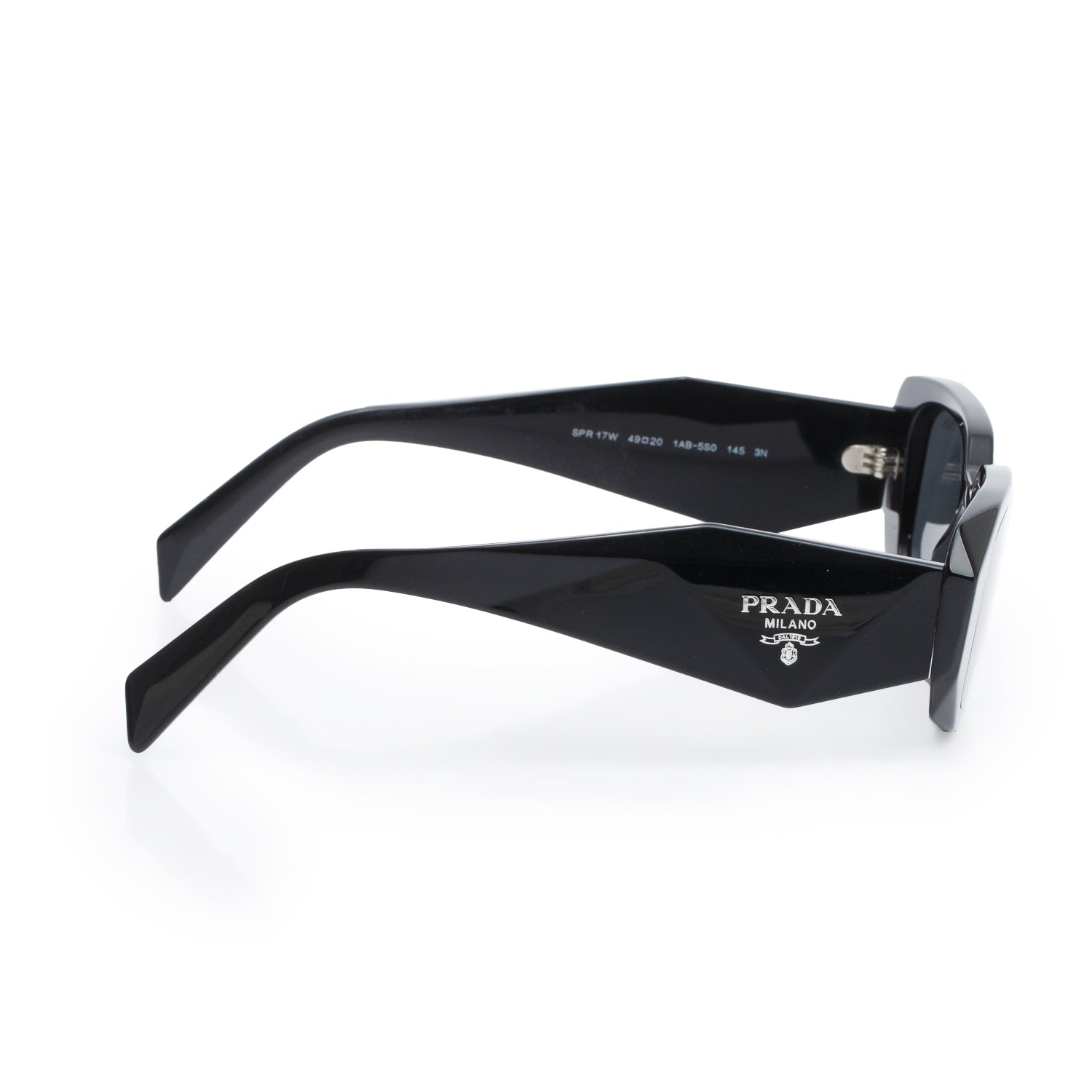 Prada SPR 17W Black Acetate Symbole Rectangular Sunglasses w/ Case