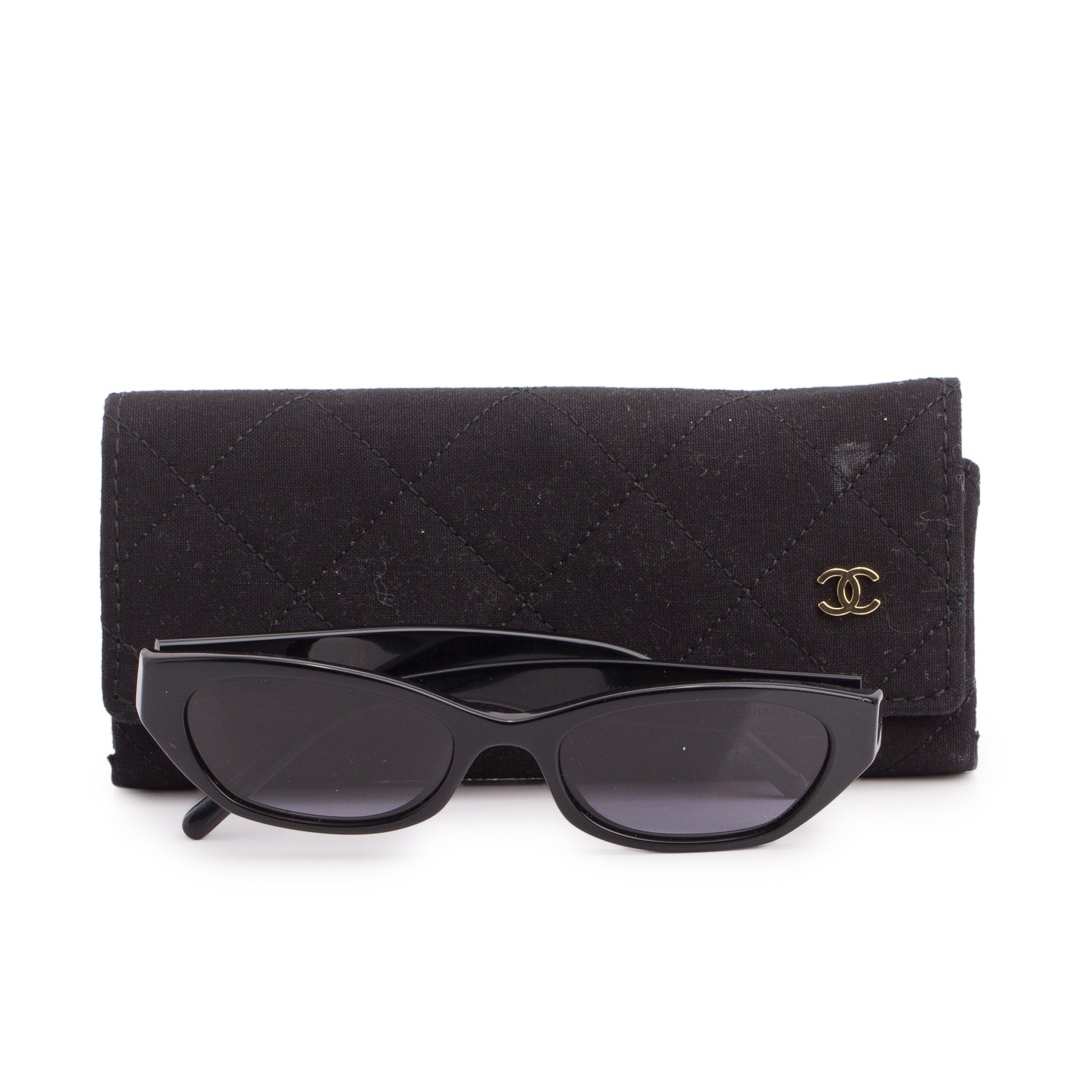 Chanel 71280 Black Acetate Logo Rectangle Sunglasses w/ Case