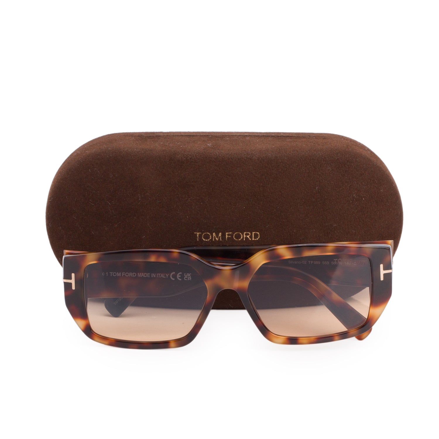 Tom Ford TF 989 Silvano-02 Tortoise Acetate Rectangle Sunglasses w/ Case