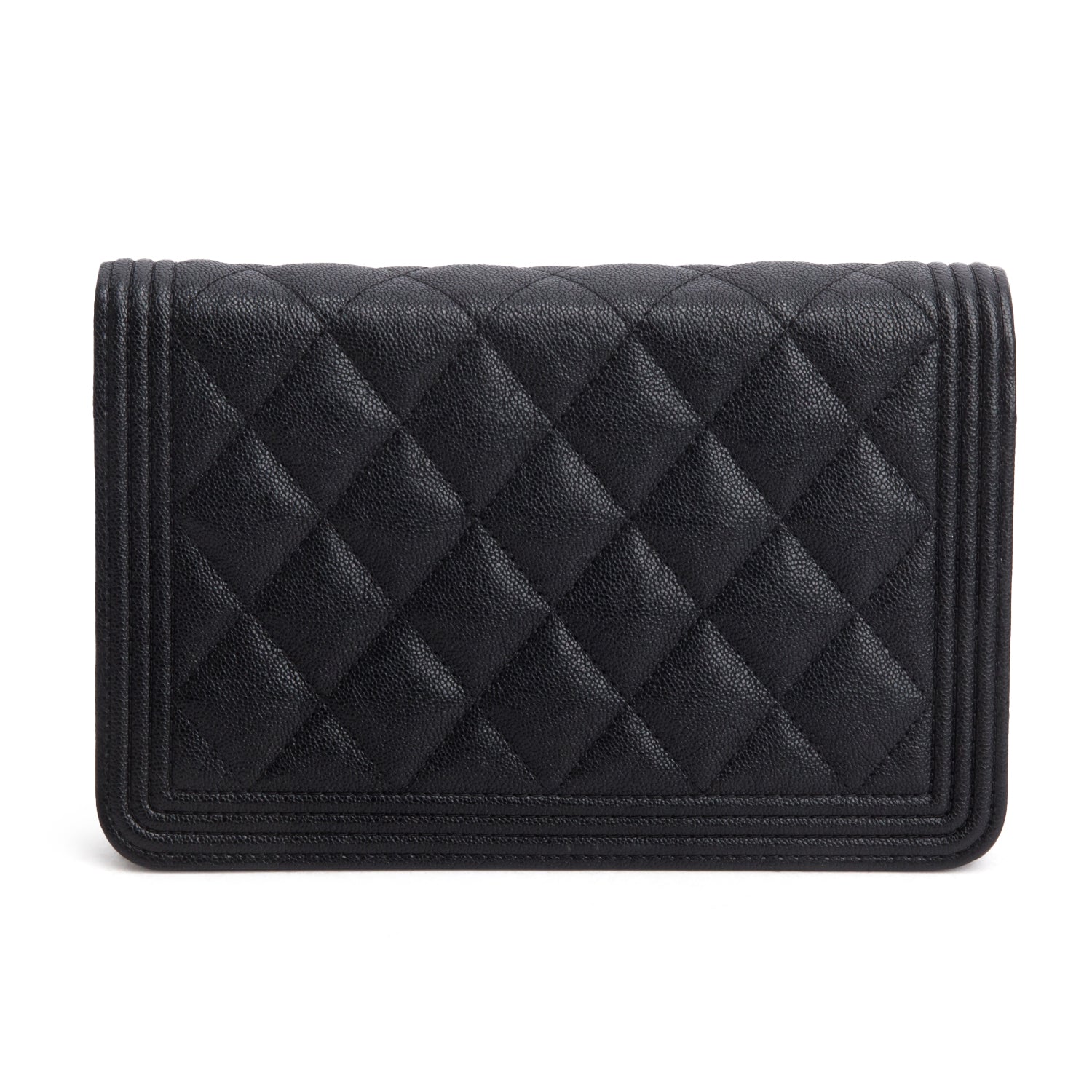 Chanel Black Caviar Leather Boy Wallet on Chain w/ Box & Authenticity Card