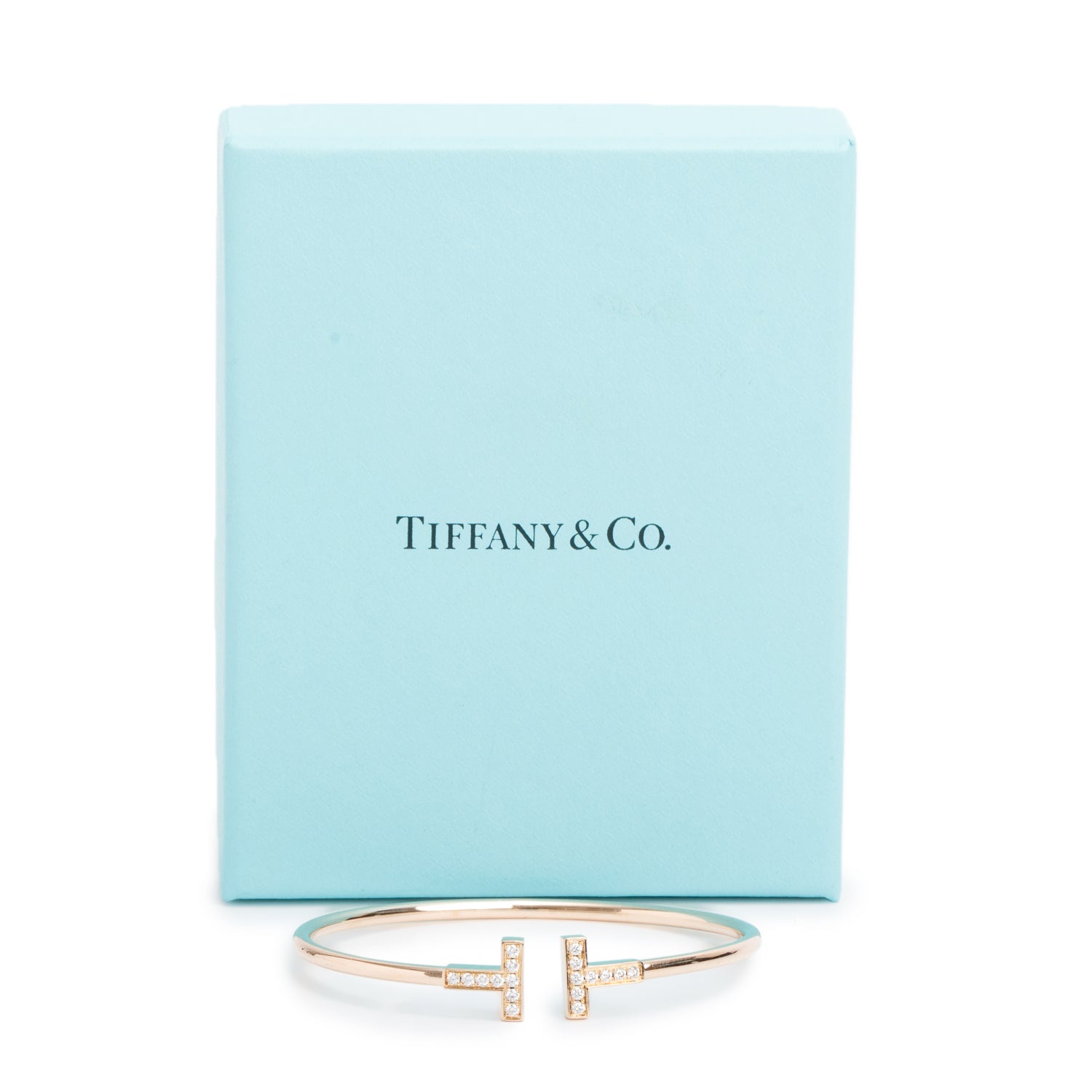 Tiffany & Co. 18k Rose Gold Diamond T Wire Bracelet w/ Box