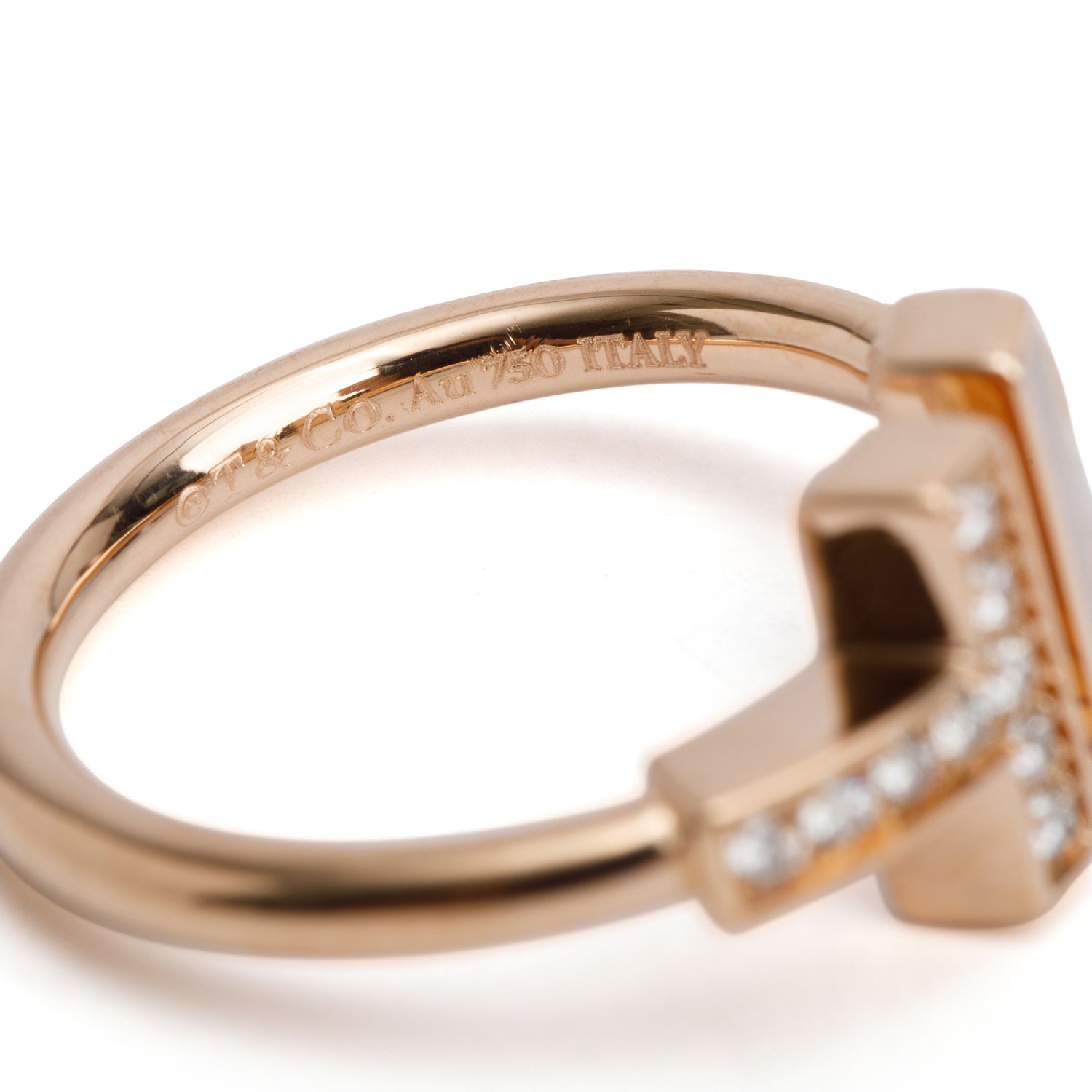 Tiffany & Co. 18k Rose Gold Mother of Pearl & Diamond T Wire  Ring, Size 4.5 w/ Box
