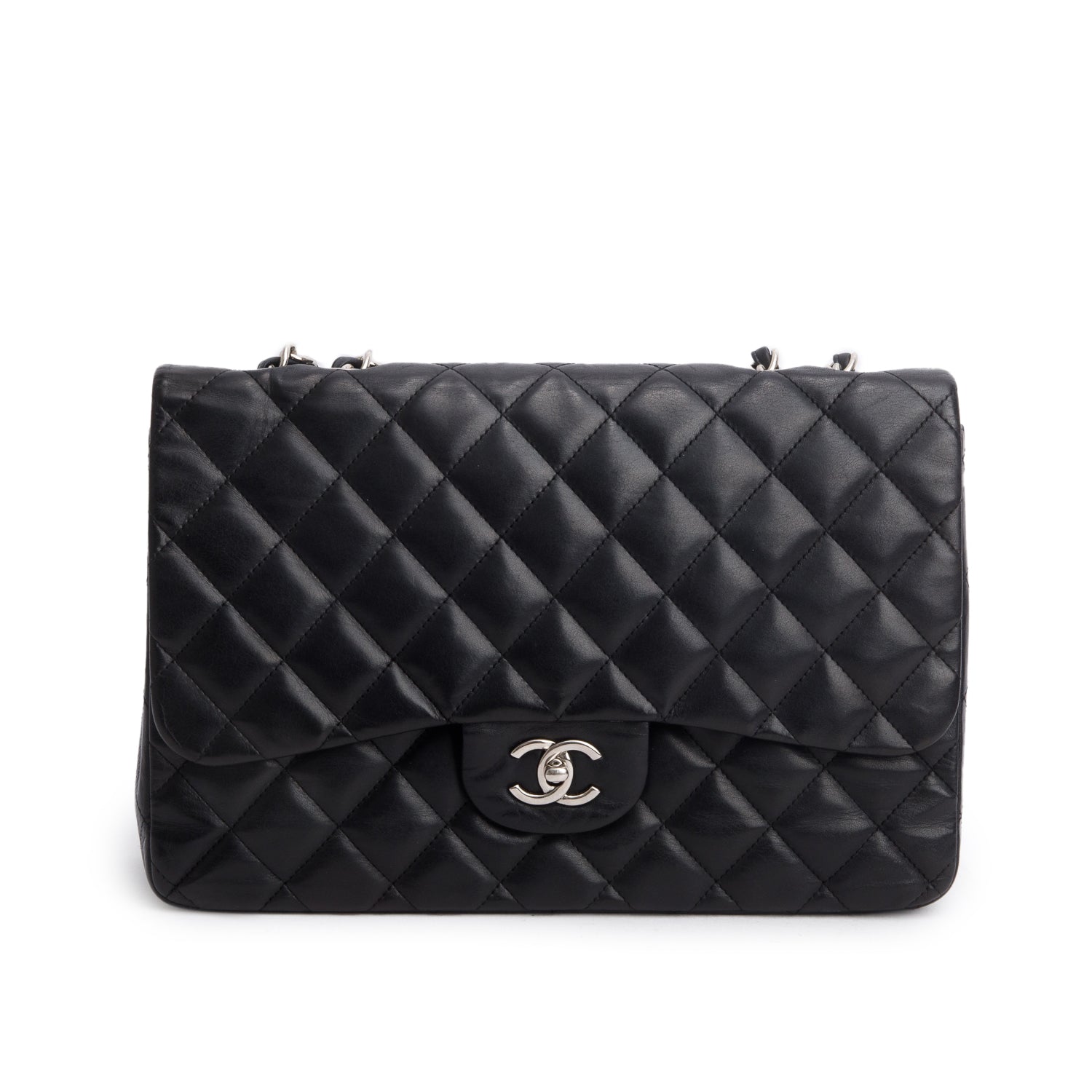 Chanel Black Quilted Lambskin Leather Classic Jumbo Single Flap Bag