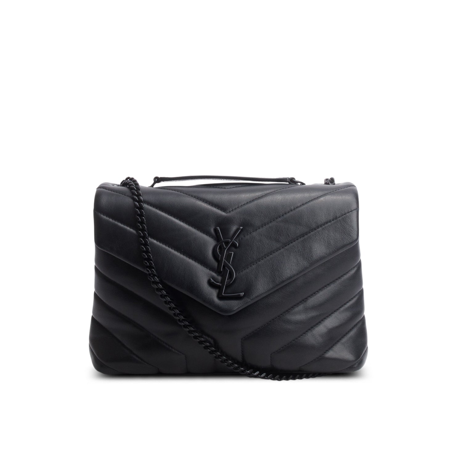 Saint Laurent Black Calfskin Y Quilted Monogram Monochrome Small Loulou Chain Satchel