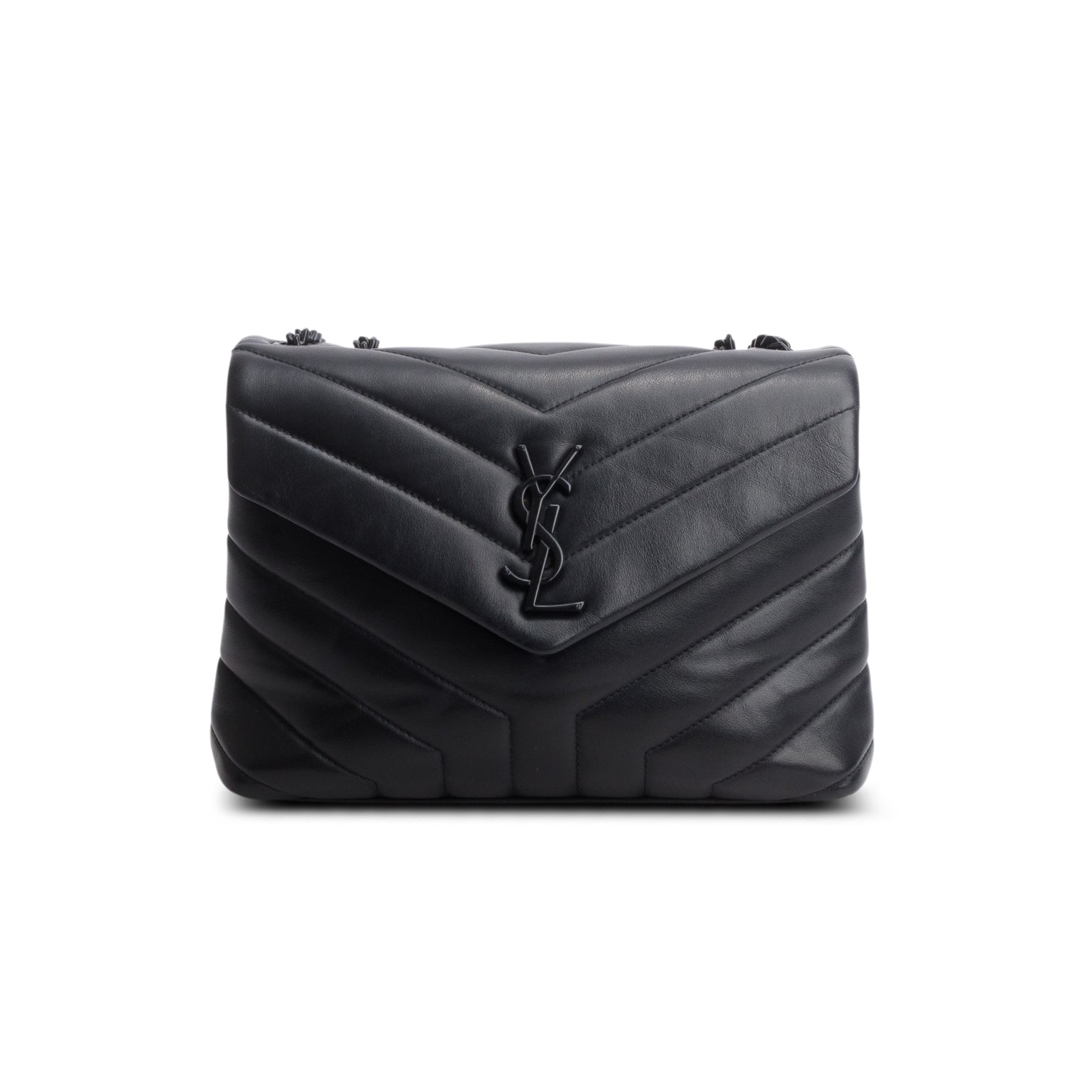 Saint Laurent Black Calfskin Y Quilted Monogram Monochrome Small Loulou Chain Satchel