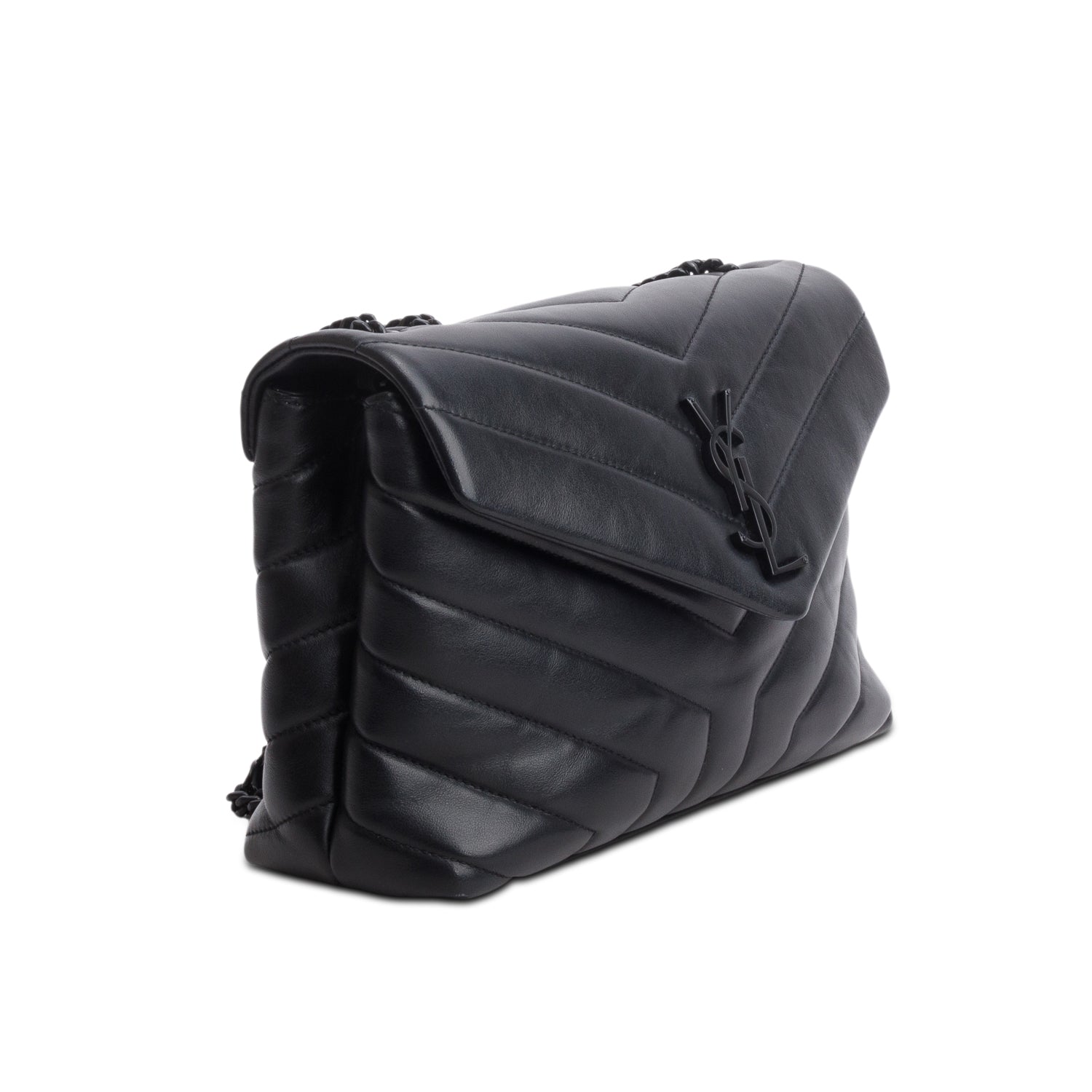 Saint Laurent Black Calfskin Y Quilted Monogram Monochrome Small Loulou Chain Satchel