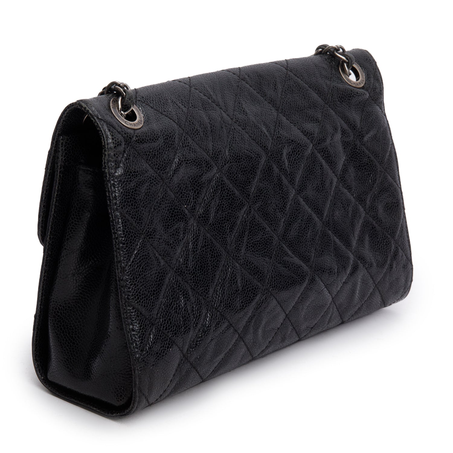 Chanel Black Crumpled Grained Calfskin Medium CC Crave Flap w/ Authenticity Card