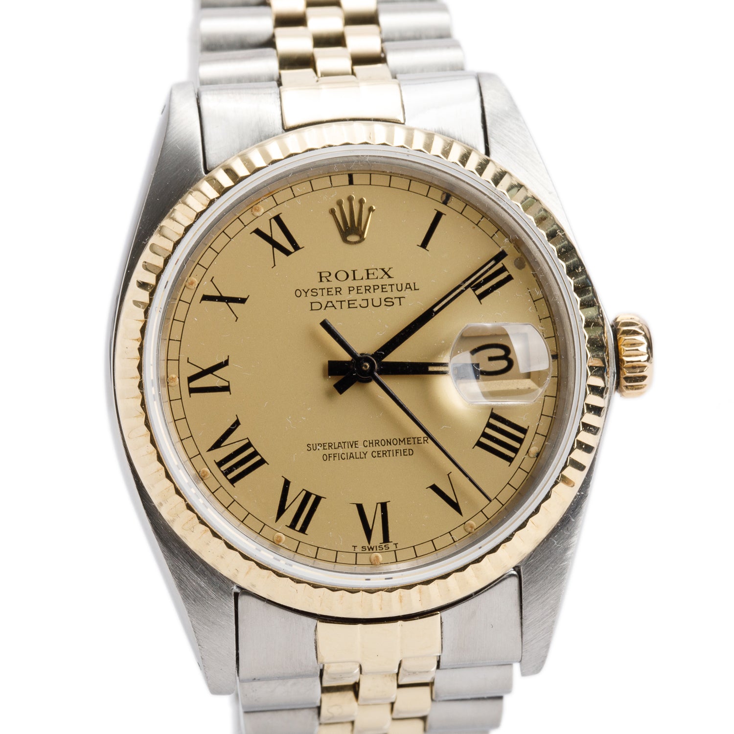 Rolex Stainless Steel & 18k Yellow Gold Datejust 36 MM Watch Gold Roman Dial 16013