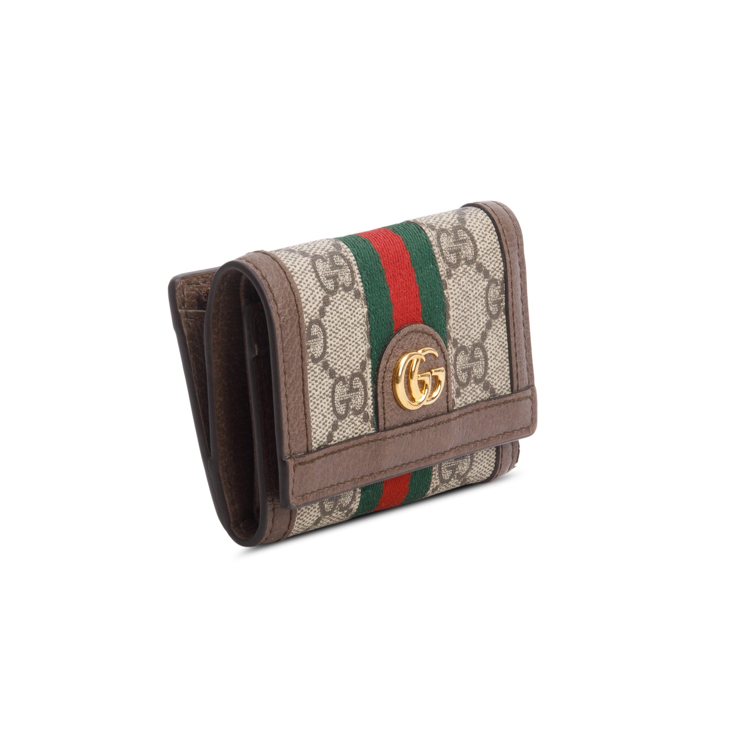 Gucci Brown GG Supreme Textured Calfskin Web Ophidia Card Case w/ Box