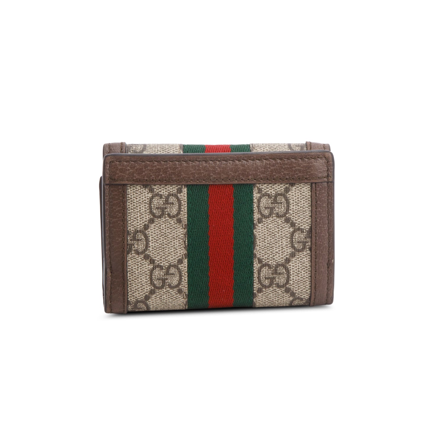 Gucci Brown GG Supreme Textured Calfskin Web Ophidia Card Case w/ Box