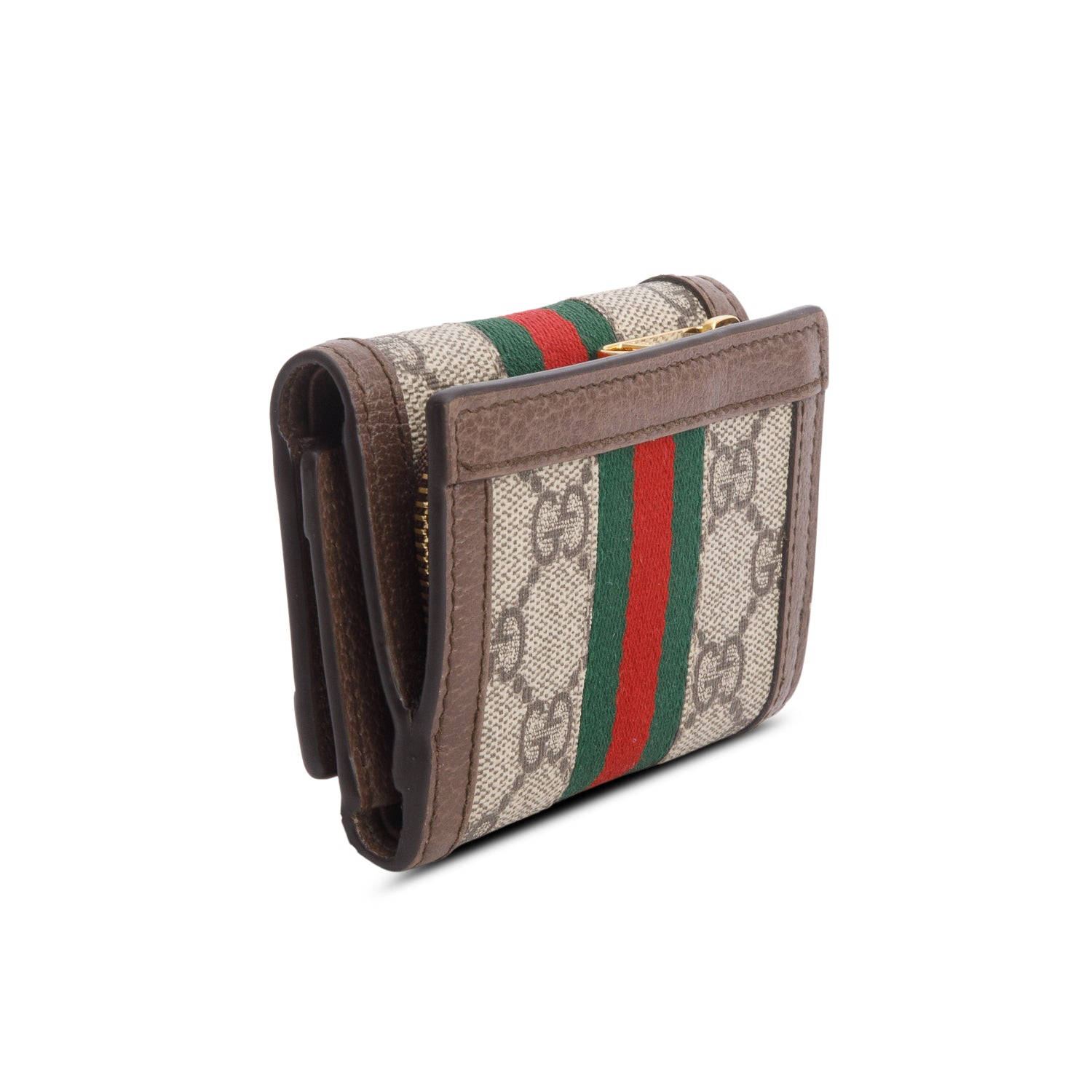 Gucci Brown GG Supreme Textured Calfskin Web Ophidia Card Case w/ Box