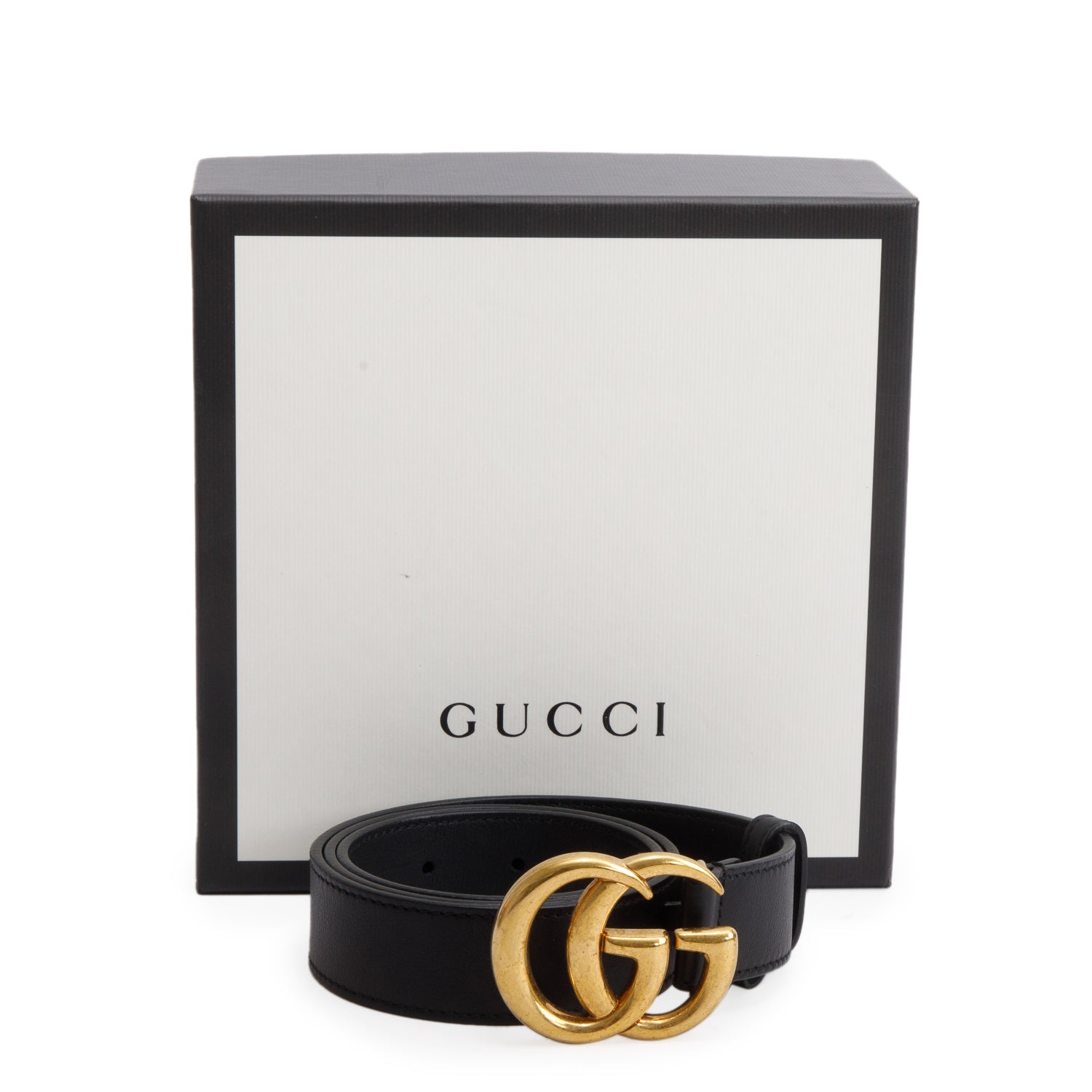 Gucci Black Leather GG Marmont Thin Belt 80 32 w/ Box